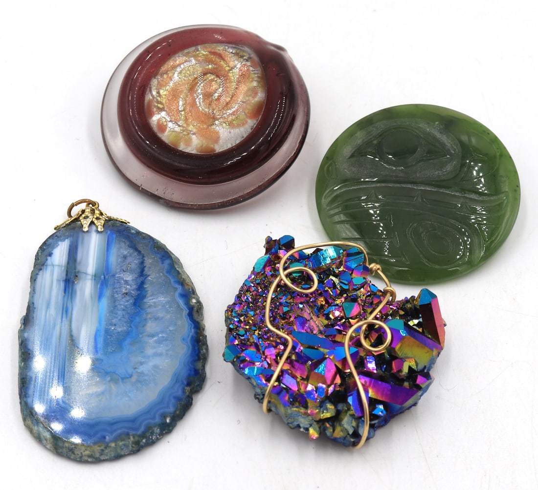 Group lot of 4 gemstone pendants: Group lot of 4 gemstone pendants. Total weight of lot 82.2 grams.