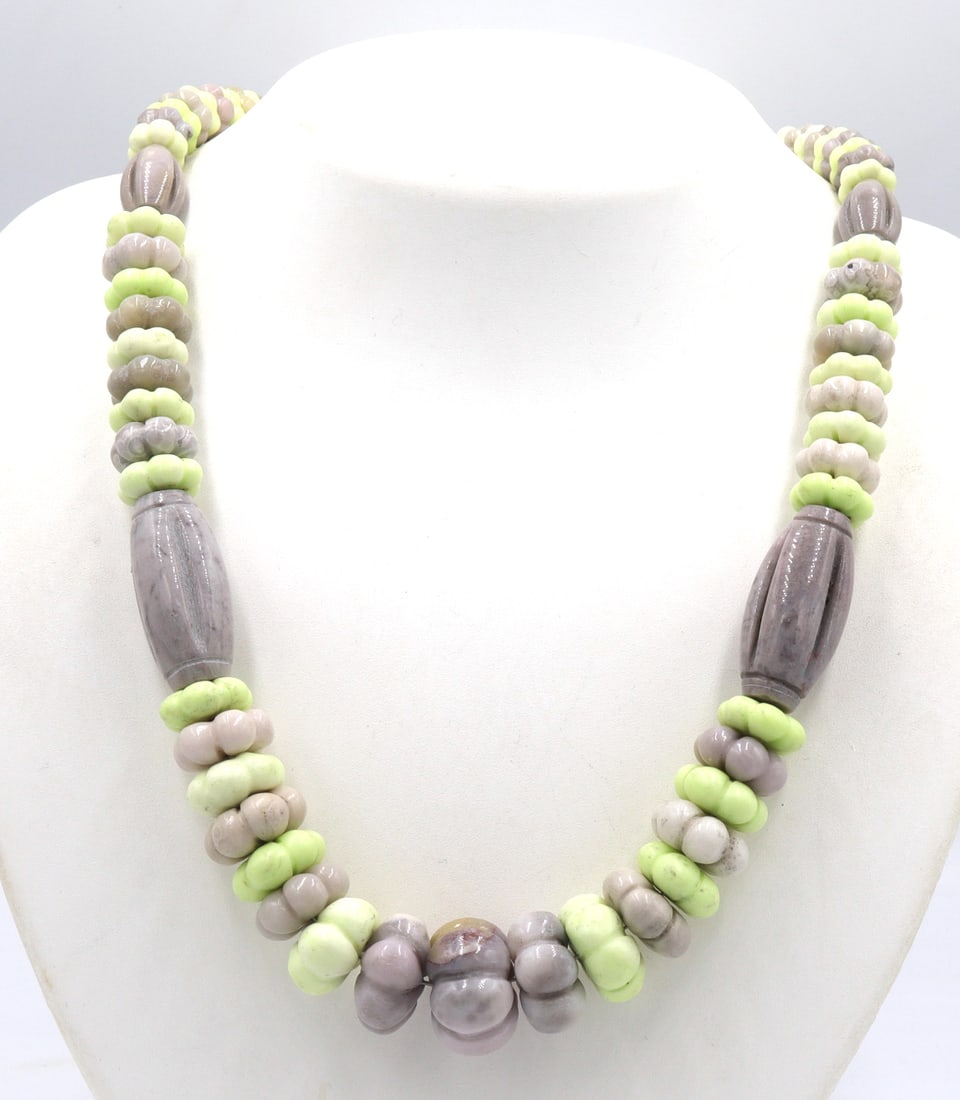 Gemstone necklace with sterling silver clasp: Gemstone adjustable necklace with 925 sterling silver clasp. Total weight of necklace is 115.5 grams.