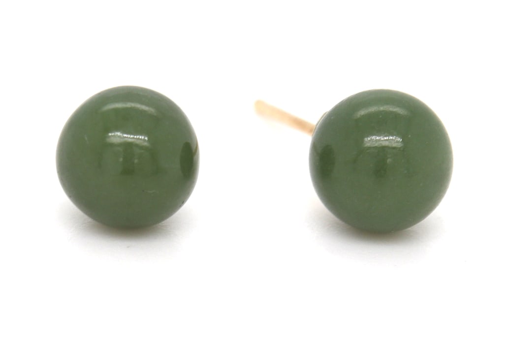14kt Yellow gold Green Jade stud earrings (1 of 3)