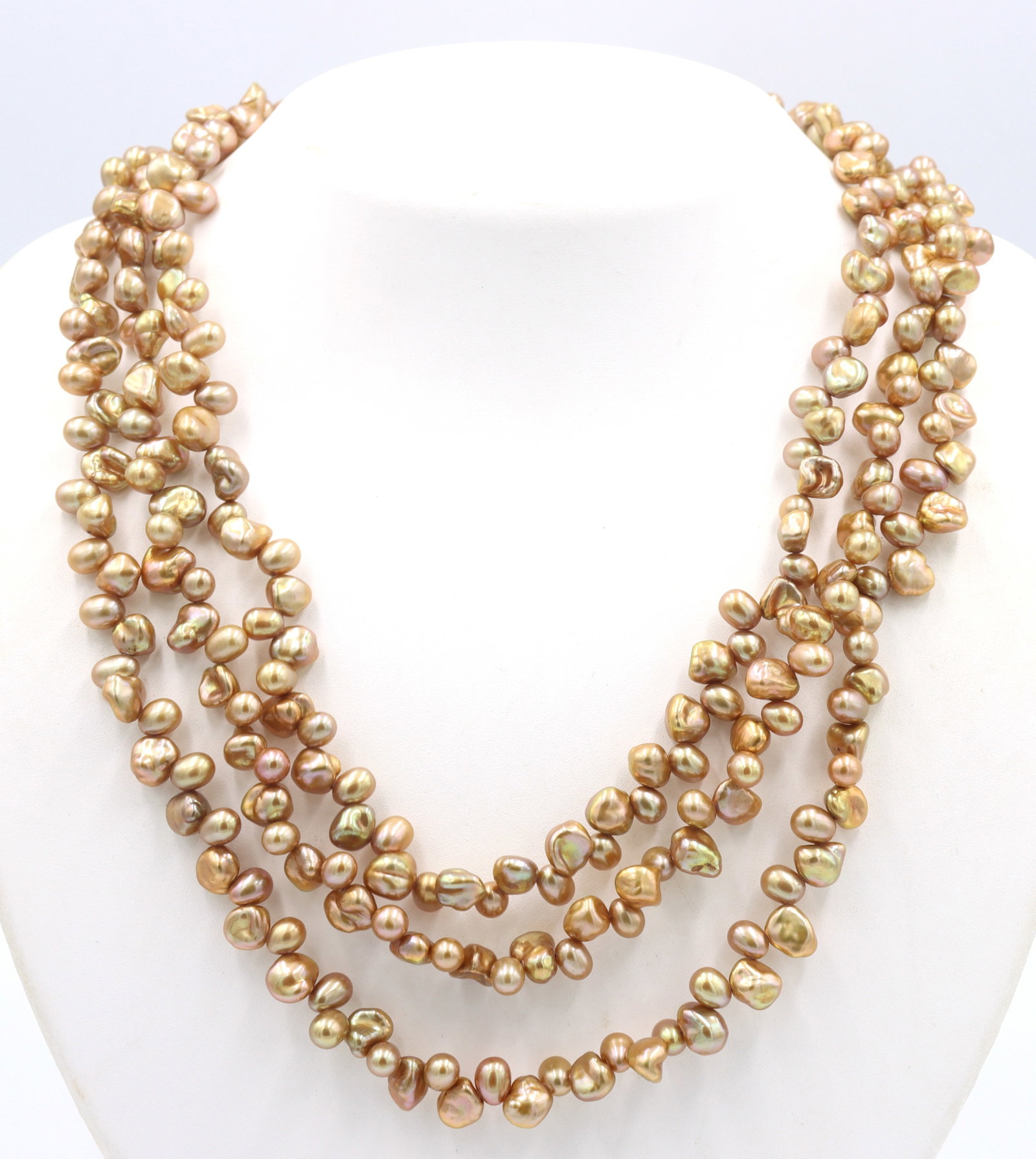 3 Row strand pearl necklace with sterling silver clasp (1 of 4)