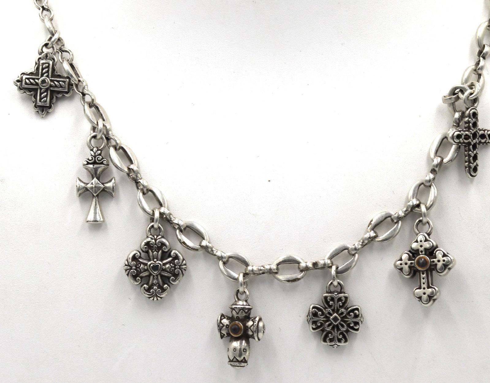 Vintage 925 sterling silver necklace with religious charms (1 of 7)