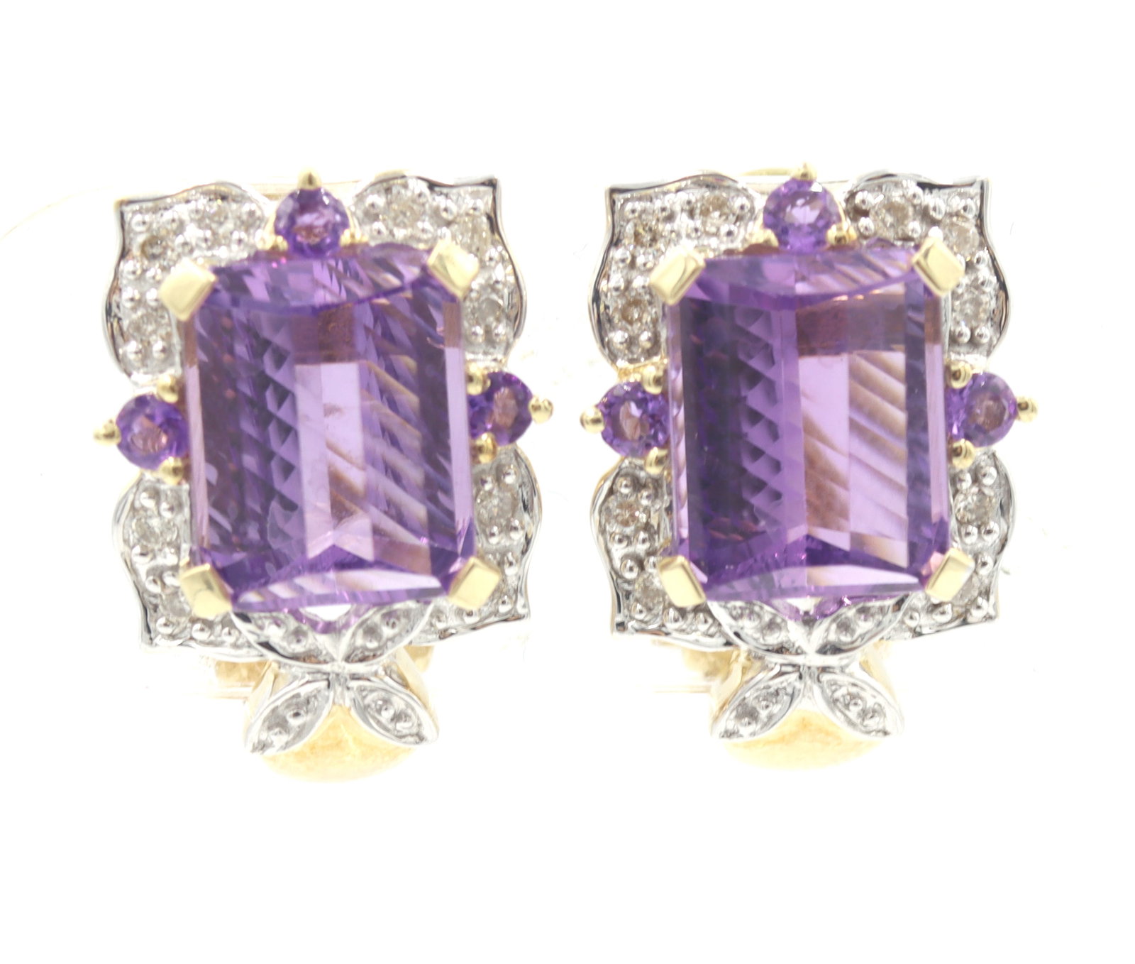 14kt two tone gold amethyst and diamond frame clip on earrings (1 of 6)