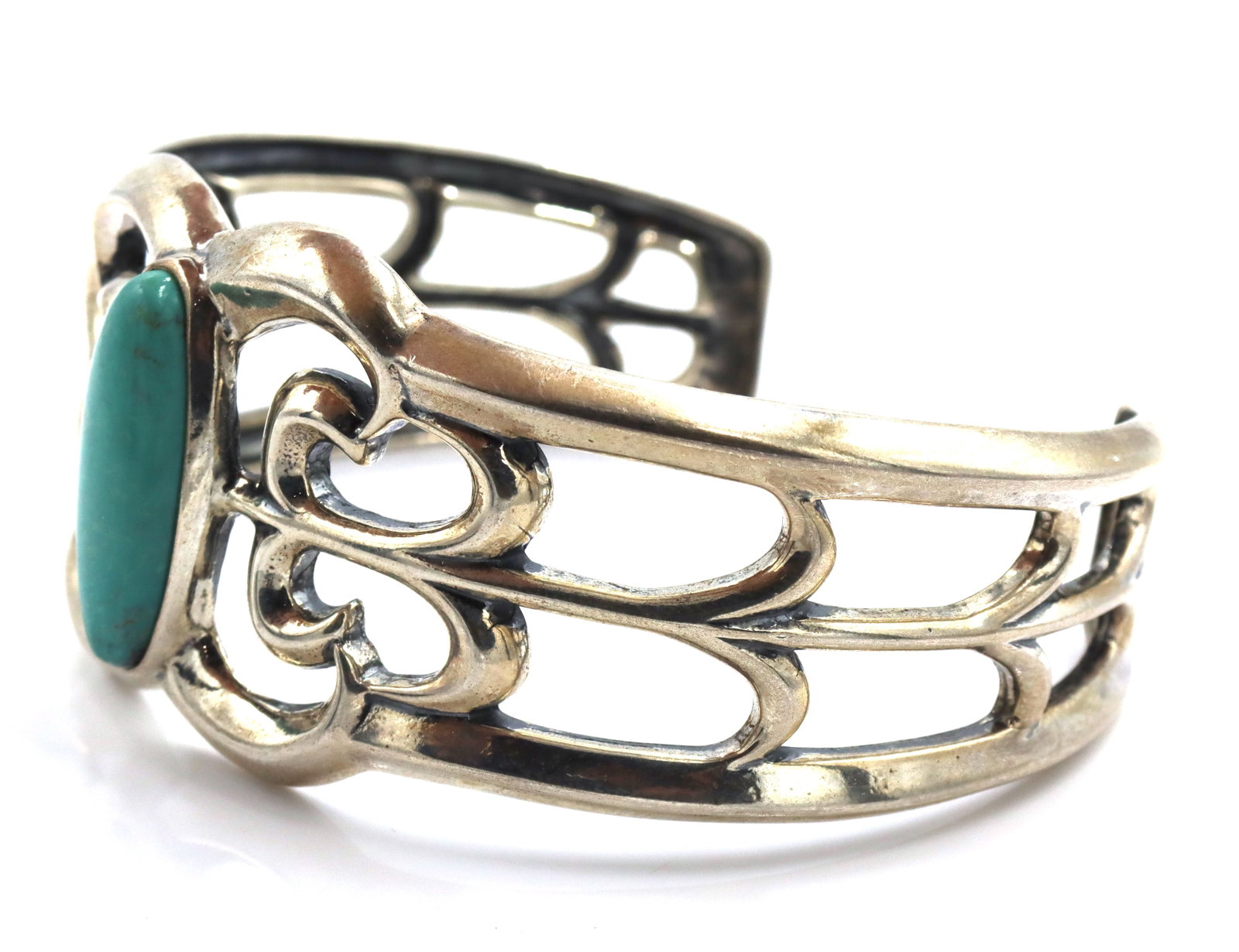 925 Sterling silver signed turquoise cuff bangle - 3