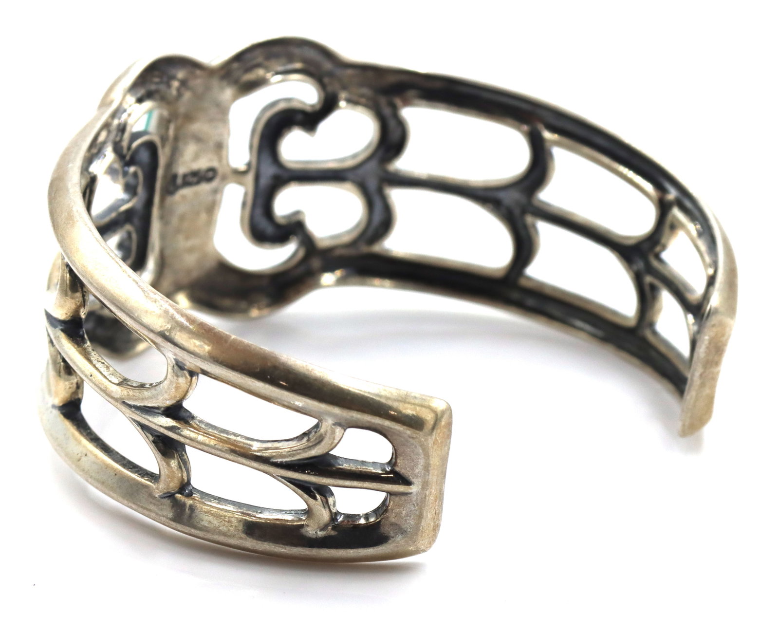 925 Sterling silver signed turquoise cuff bangle - 4