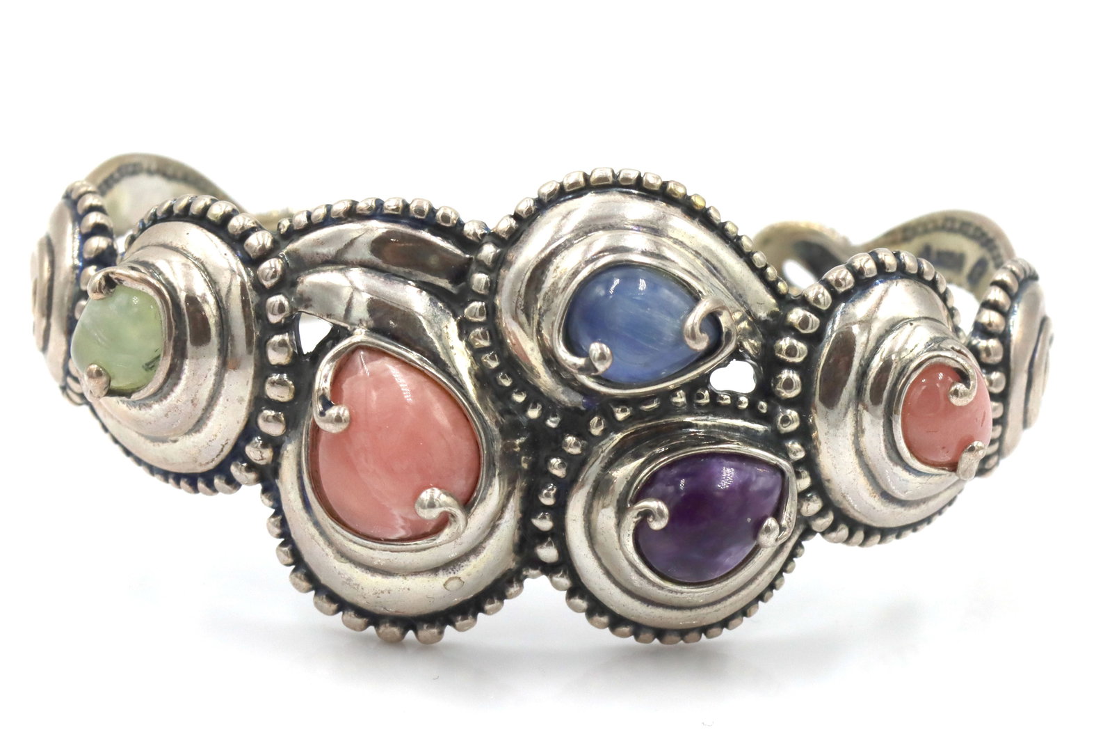 Carolyn Pollack Relios Multi Stone 925 Sterling Silver Cuff Bracelet: 925 Sterling Silver Crolyn Pollack Relios Multi Color Gemstone Cuff Bracelet. 37 Grams