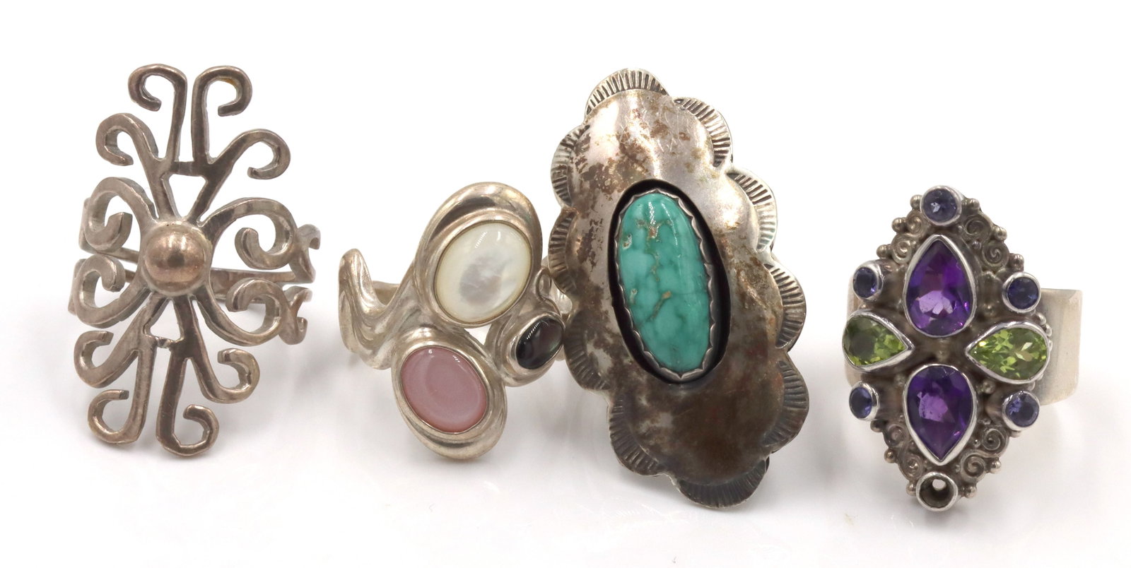925 Sterling Silver Rings Lot: One Lot include three rings. with turquoise and multi color gemstones.? ? ?40 Grams