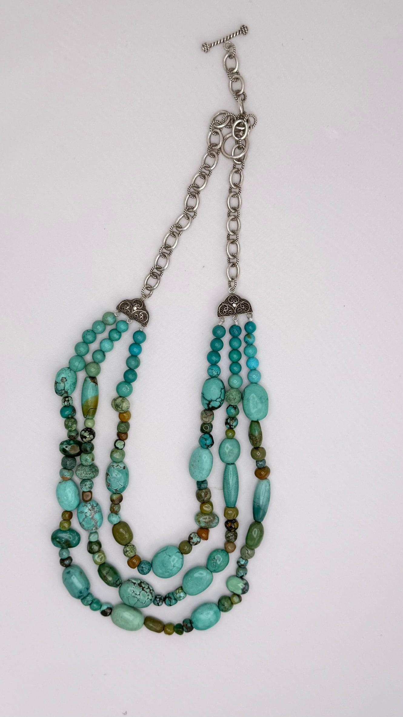 925 Sterling Silver Vintage Three Strand Turquoise Necklace (1 of 8)