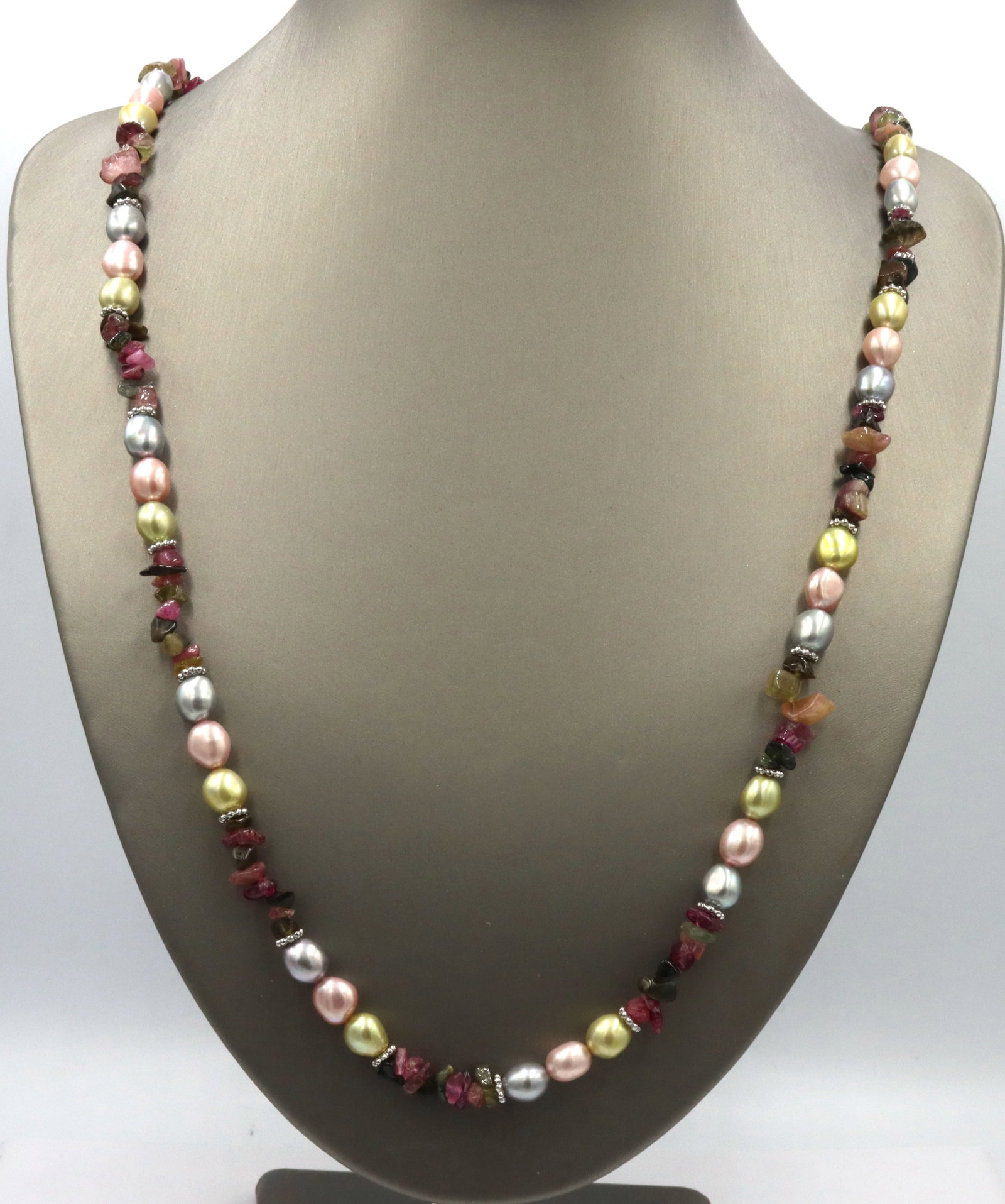 Multi color pearl strand necklace with silver clasp (1 of 4)
