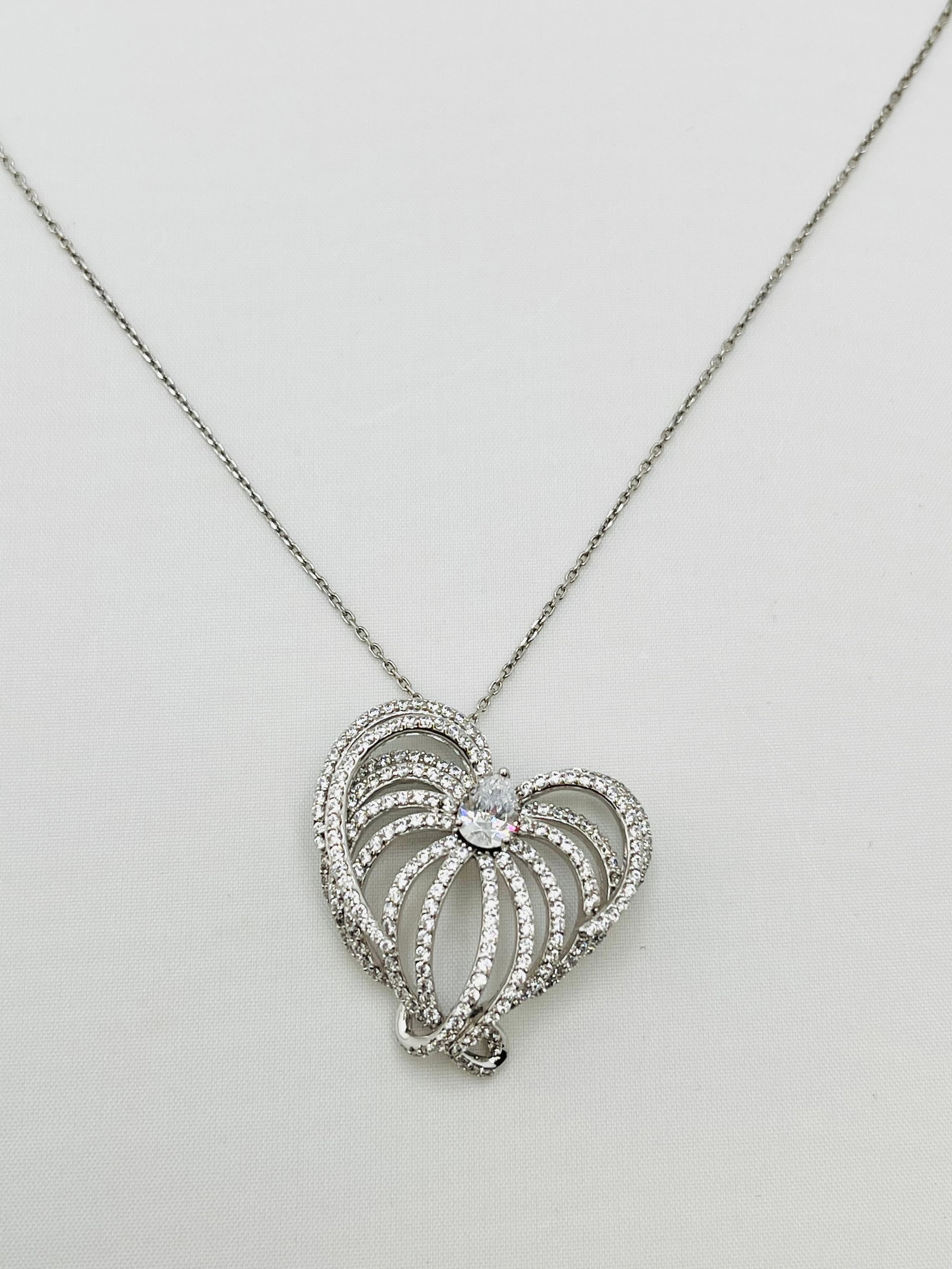 925 Sterling Silver Heart Swirl Style Interwoven Crystal Pave pendant With Chian Necklace (1 of 7)