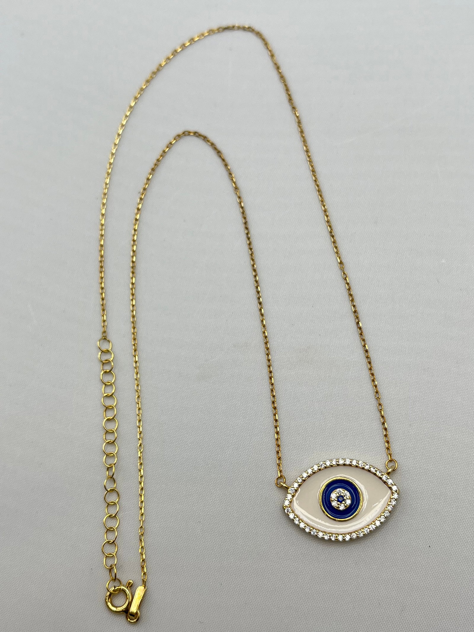 925 Gold Tone Sterling Silver Evil Eye White Enamel Blue Eye Center Pendant With Chain Necklace (1 of 7)