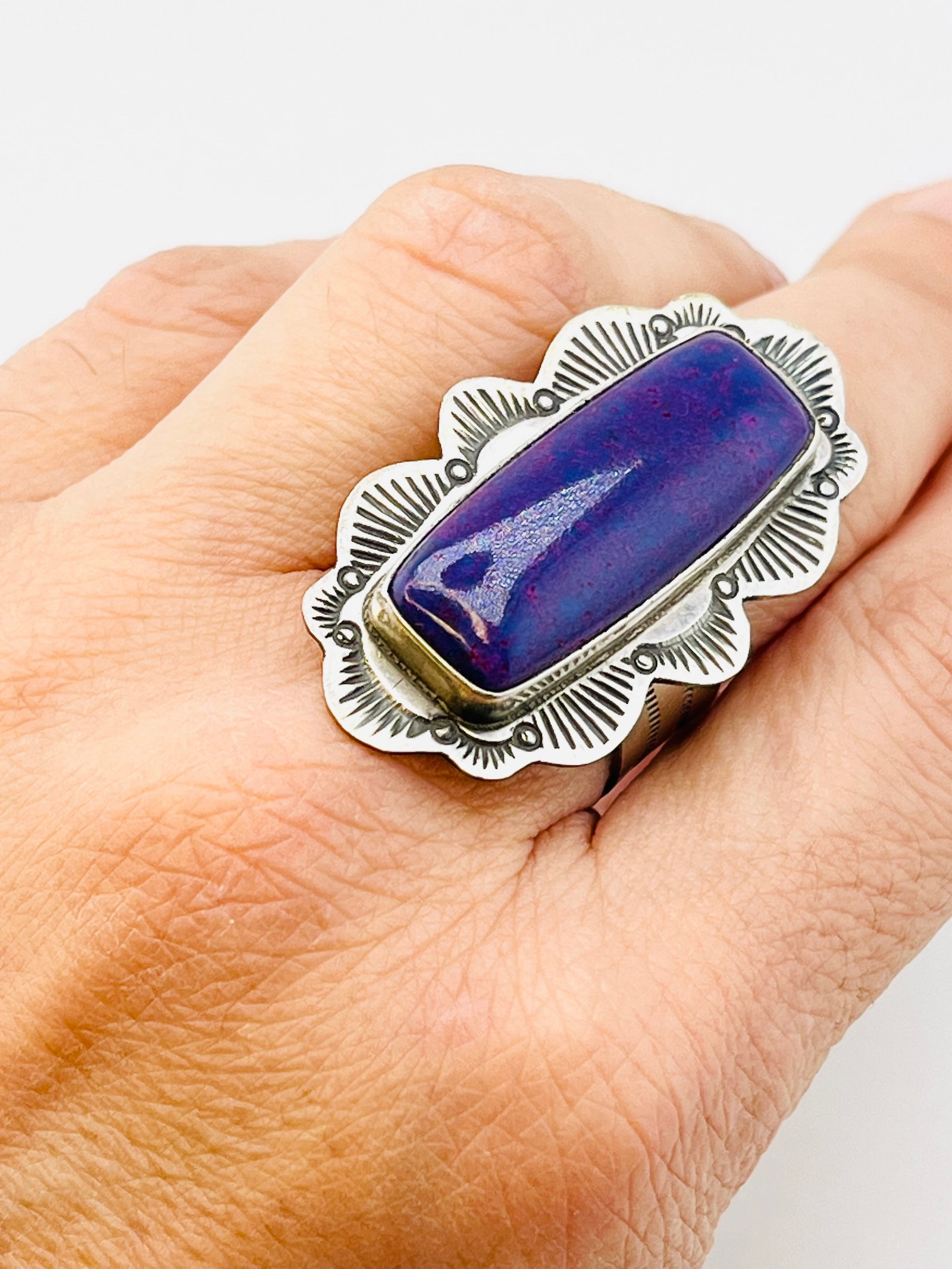 Vintage 925 Sterling Silver Rooki K.C Cook Purple Charoite Navajo Ring (1 of 6)