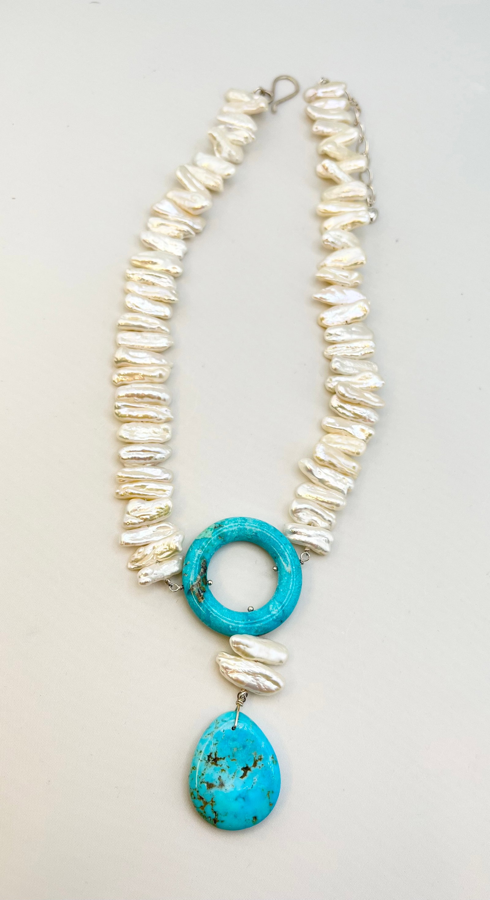 925 Sterling Silver Jay king Biwa Pearl And Turquoise Necklace: 925 Sterling Silver Jay King DTR Biwa Pearls And Turquoise Necklace 70.3 grams.? 21 inches