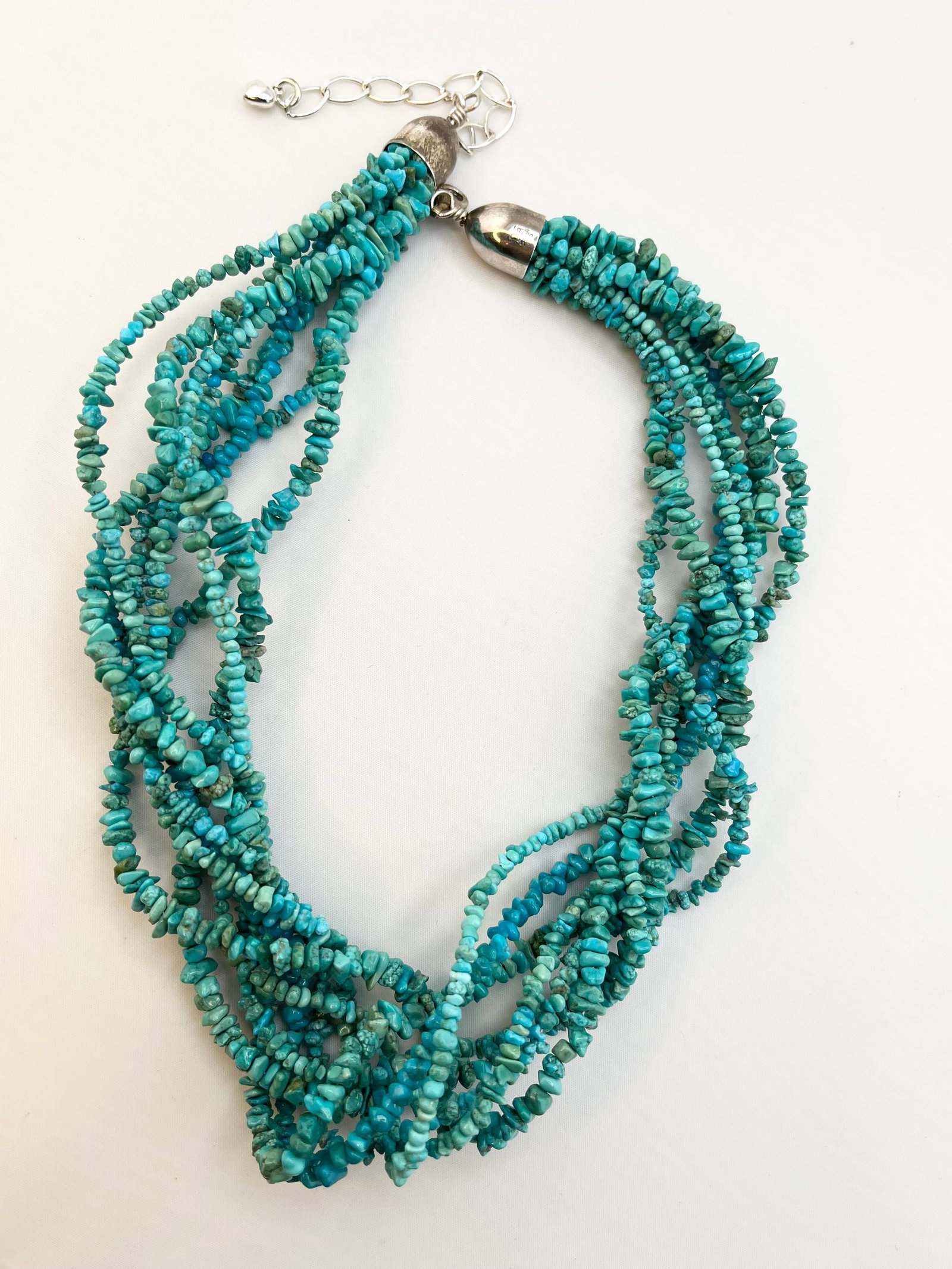 925 Sterling Silver Vintage DTR Jay King Nuggets Natural Turquoise Multi Strands Necklace: 925 Sterling Silver Nugget Beads 8 Strands Necklace With Lobster Clasp. 72.6 grams. 21 inches