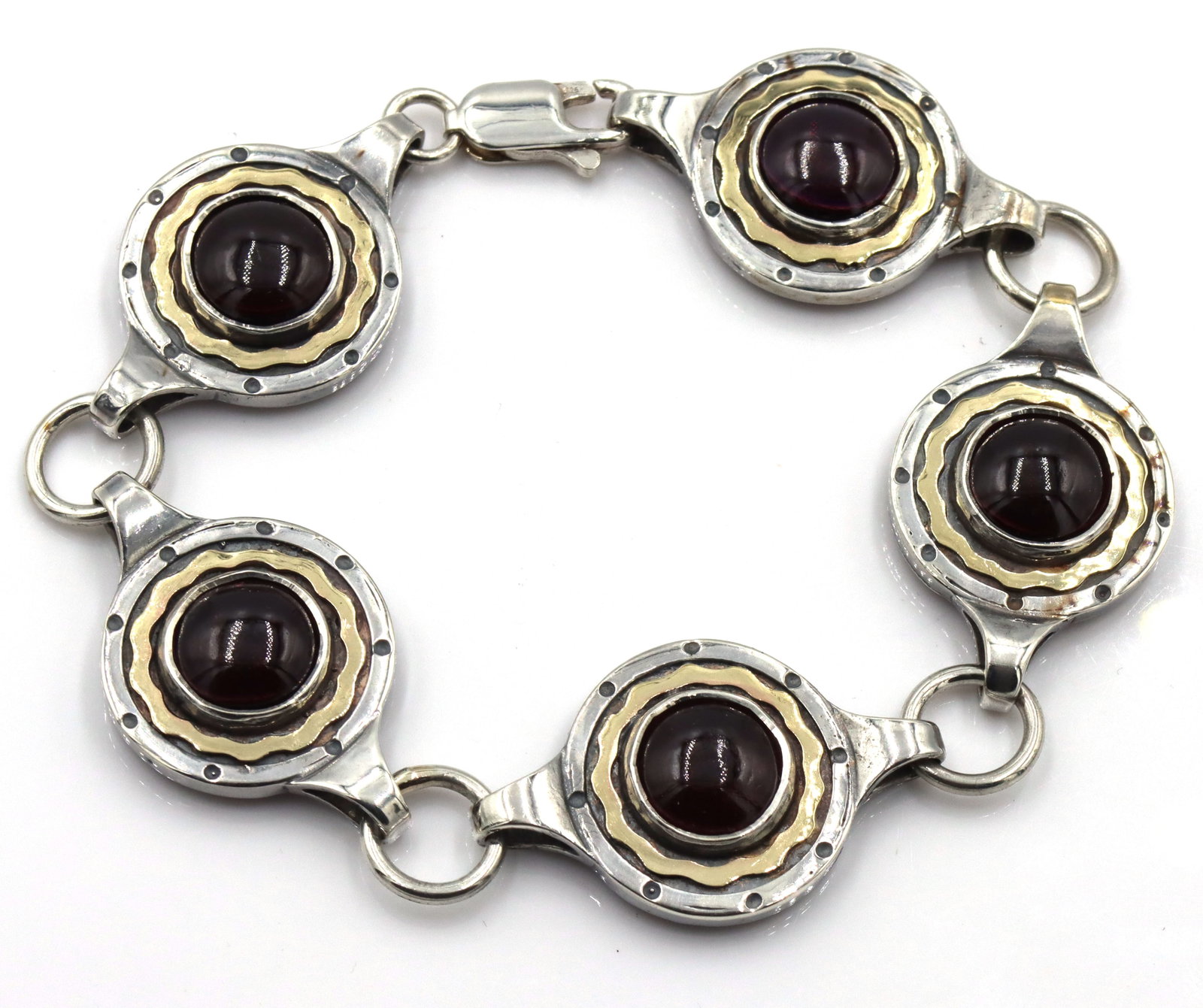 925 Sterling silver Garnet Cab 2 tone bracelet (1 of 4)