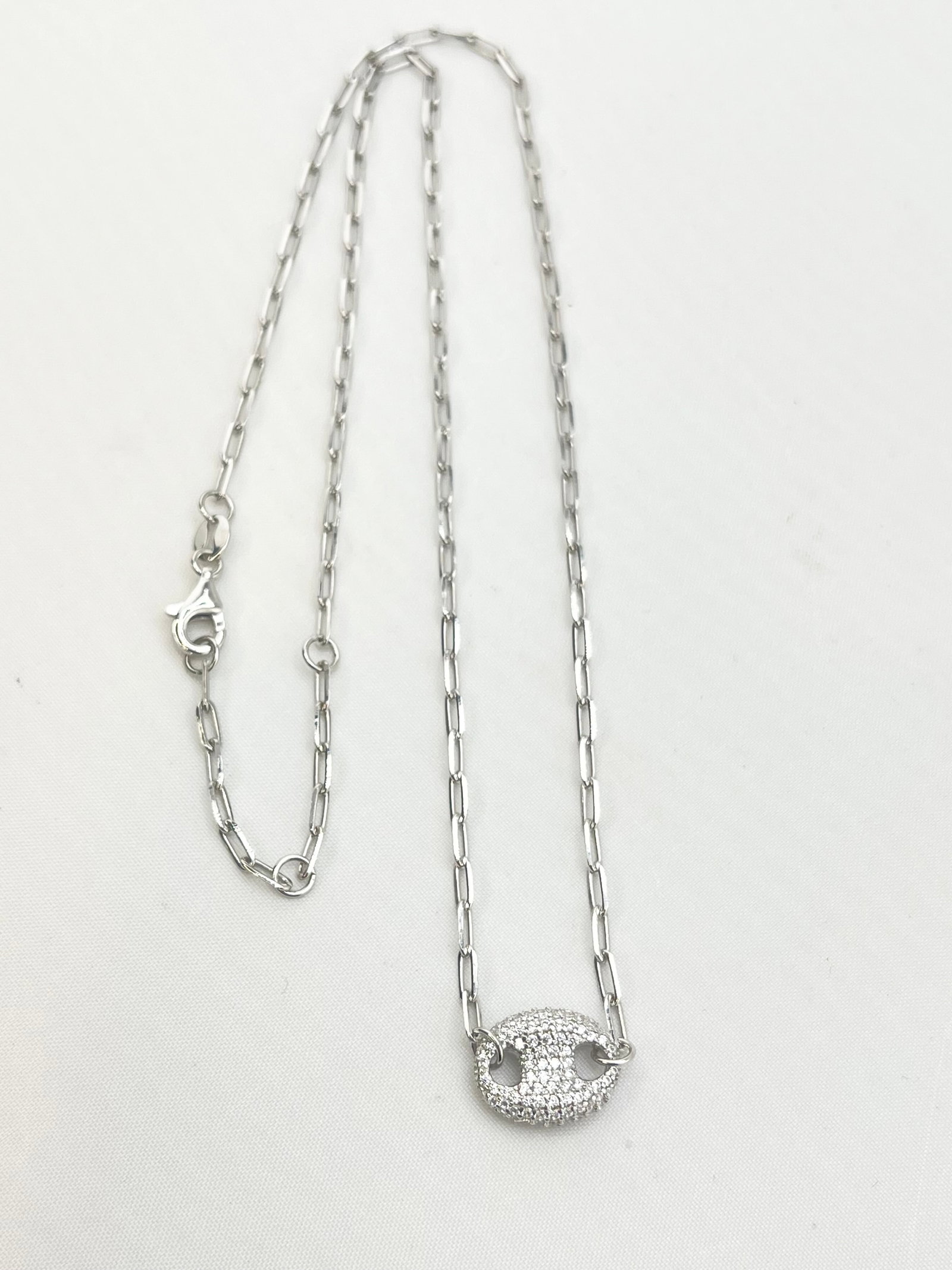 925 Sterling Silver Full Crystal pave Interlocking Circle Pendant With Paperclip Chain Necklace (1 of 6)