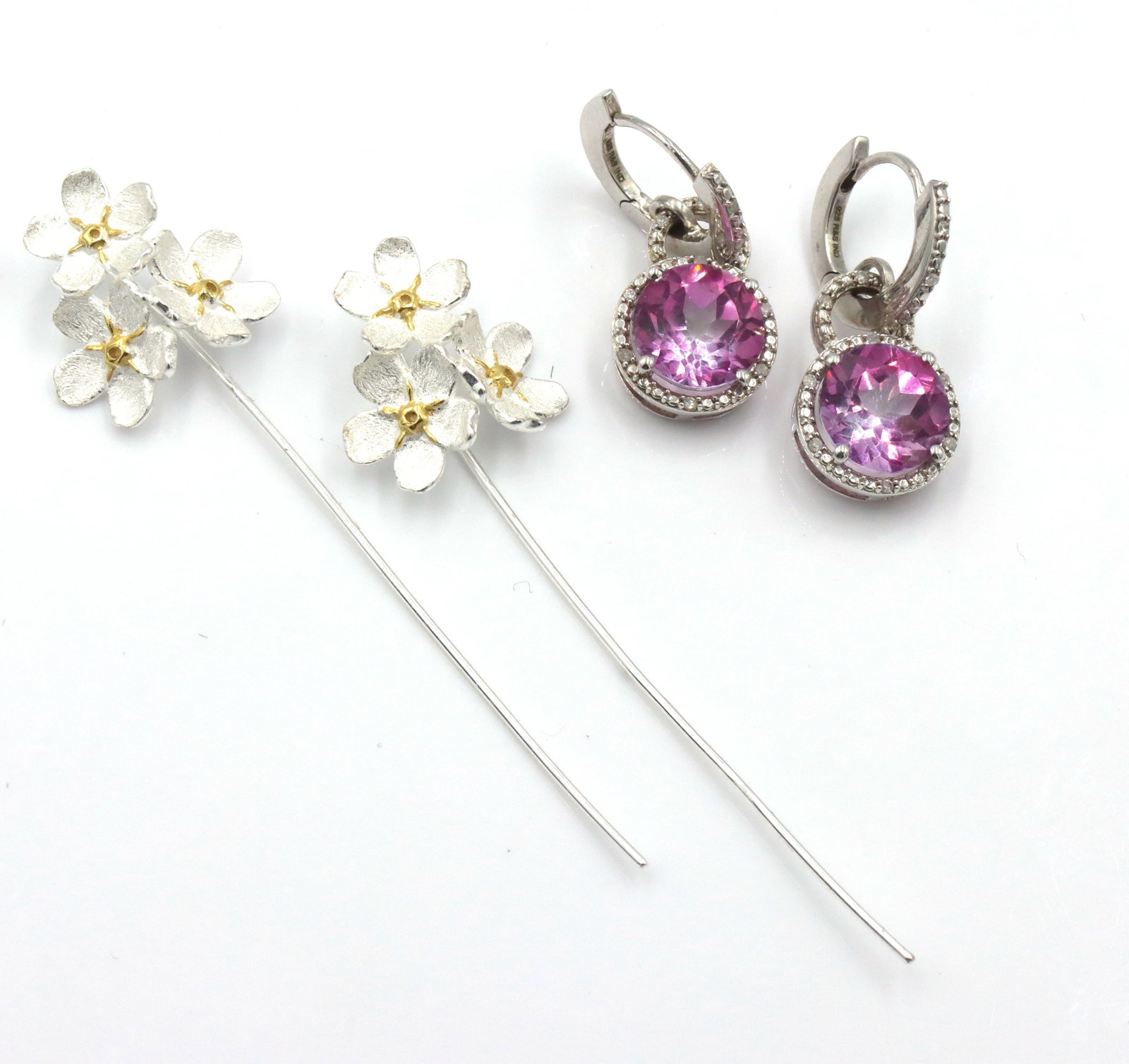 925 Sterling silver cubic zirconia dangle earrings and 2 pins (1 of 5)