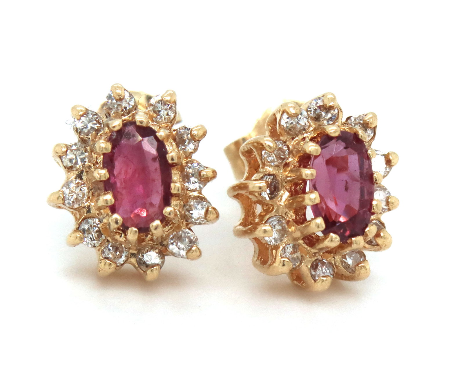 14kt Yellow gold Garnet and diamond halo earrings (1 of 3)