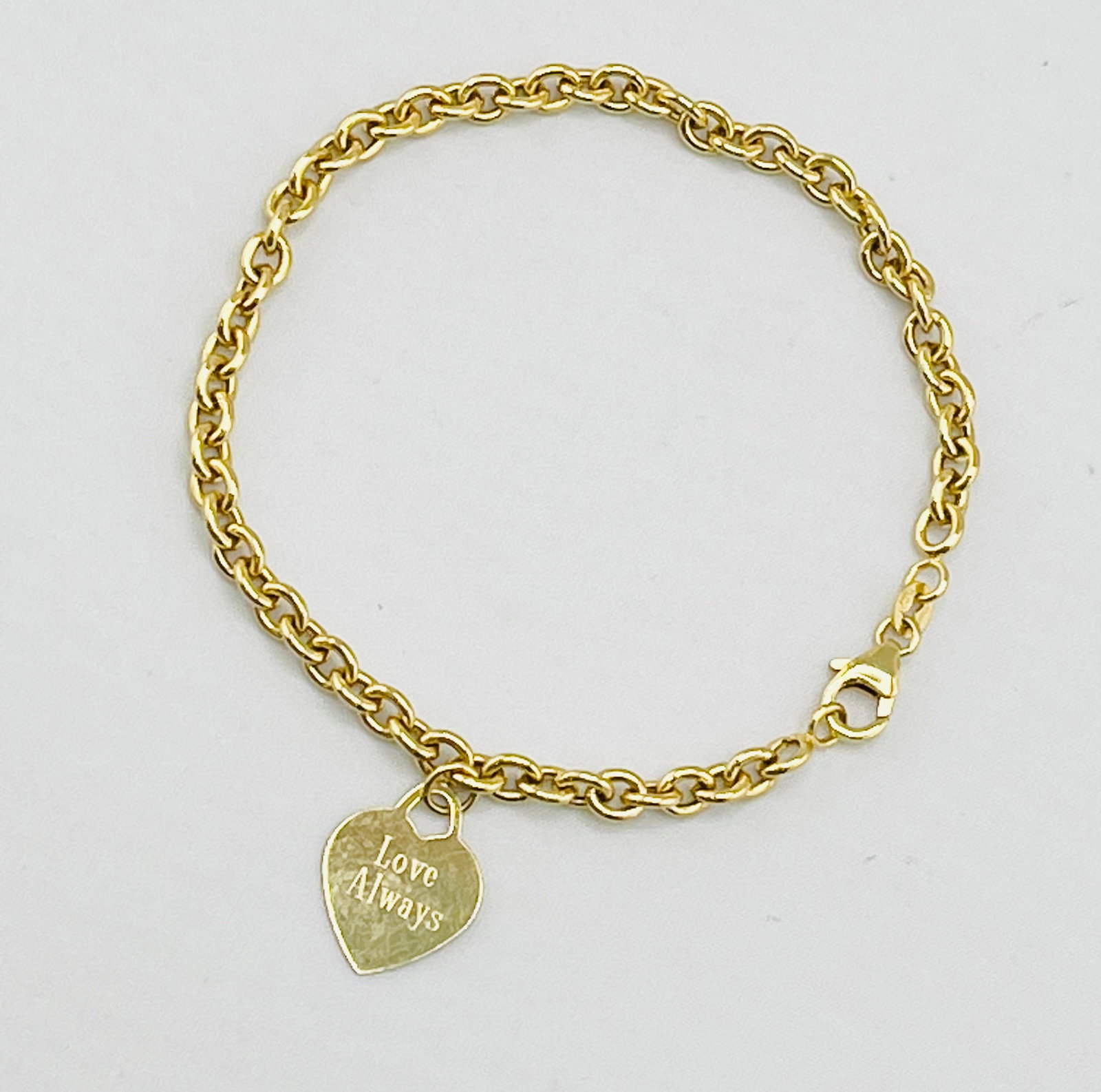 14KT Yellow Gold Rolo Link Engraved Love Always 50Th Heart Charm Bracelet (1 of 6)