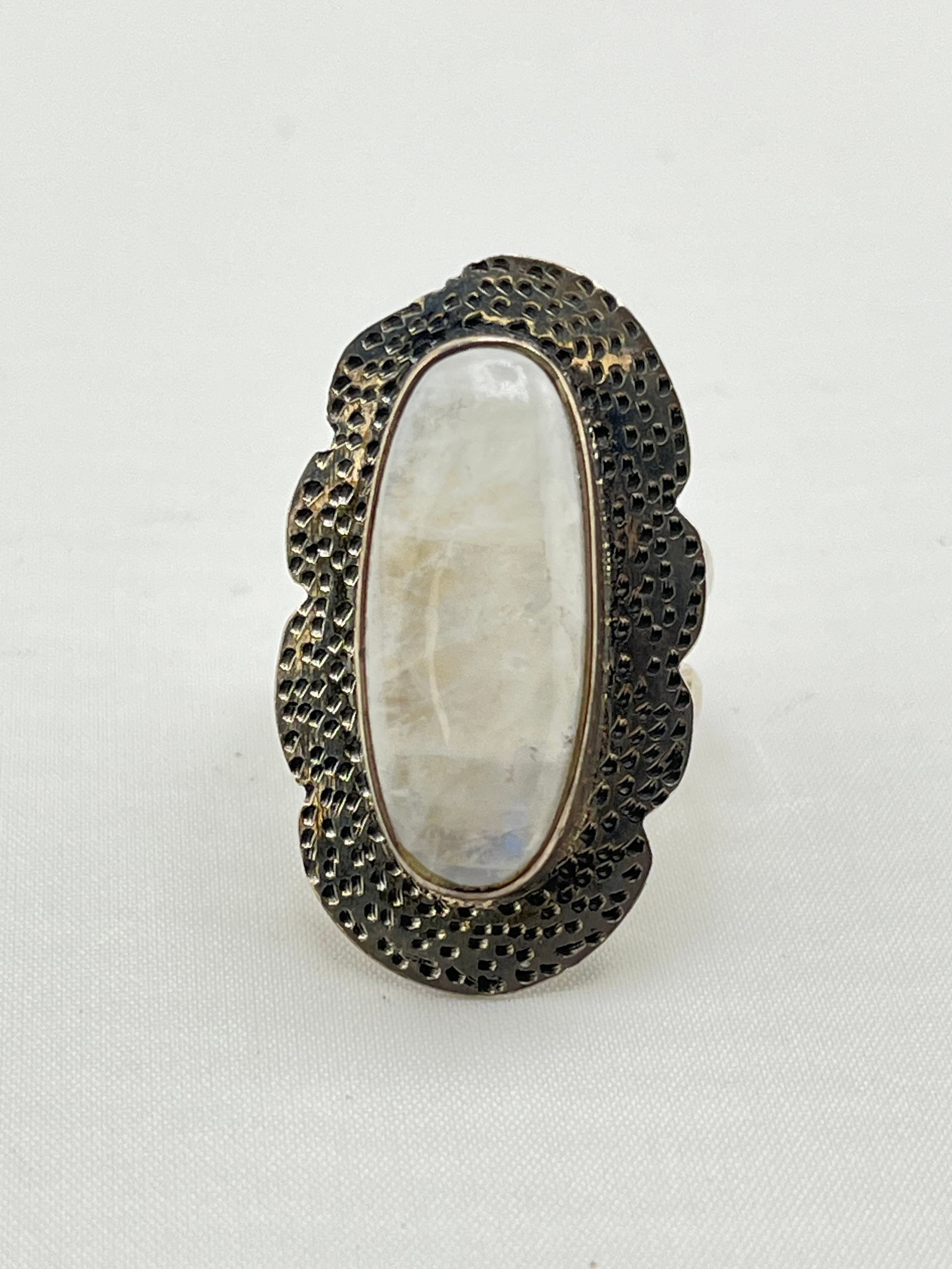 925 Sterling Silver Boho Style Large Rainbow Moonstone Ring: 925 Sterling Silver Boho Style Large Rainbow Moonstone Ring. 10.2 grams. size 6.5