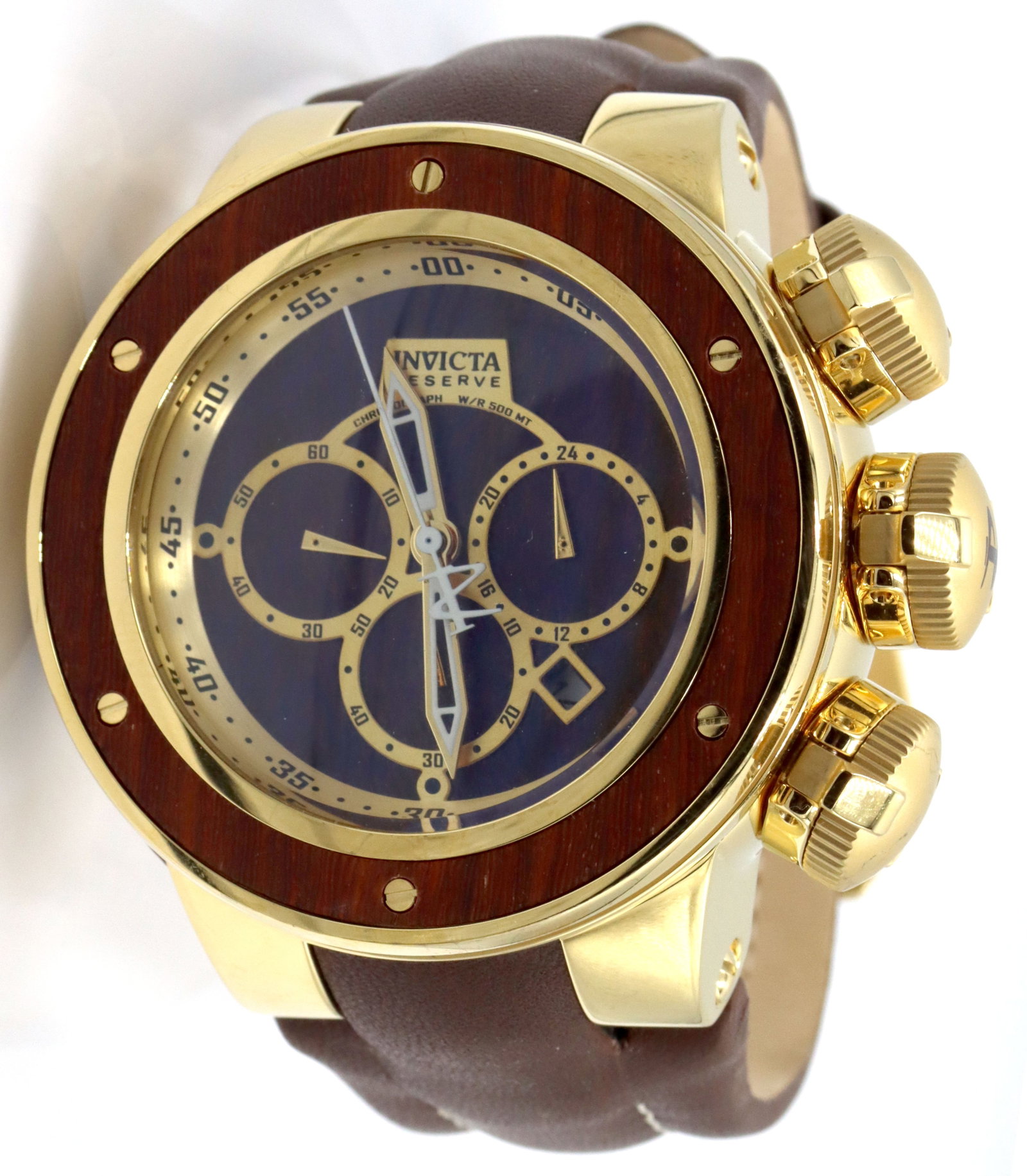 Invicta sea dragon reserve chronograph watch: Invicta sea dragon reserve chronograph watch with brown leather strap. The total weight of the watch is 242.6 grams.