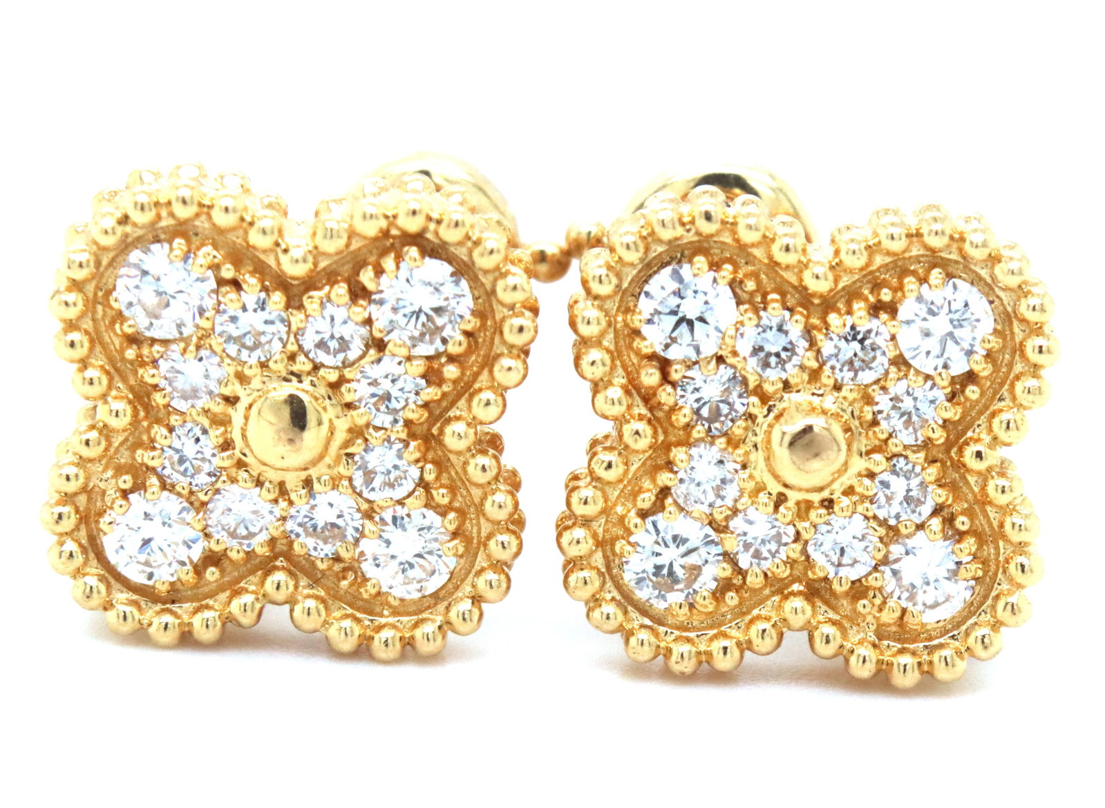 18KT Yellow Gold Hand Crafted Full Diamind pave Clover Earrings (1 of 3)