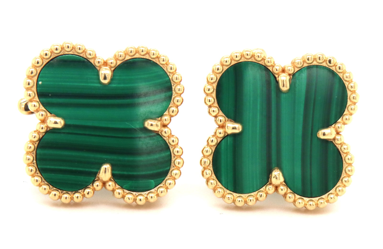 18KT Yellow Gold Green Malachite large Clover Stud Earrings (1 of 6)
