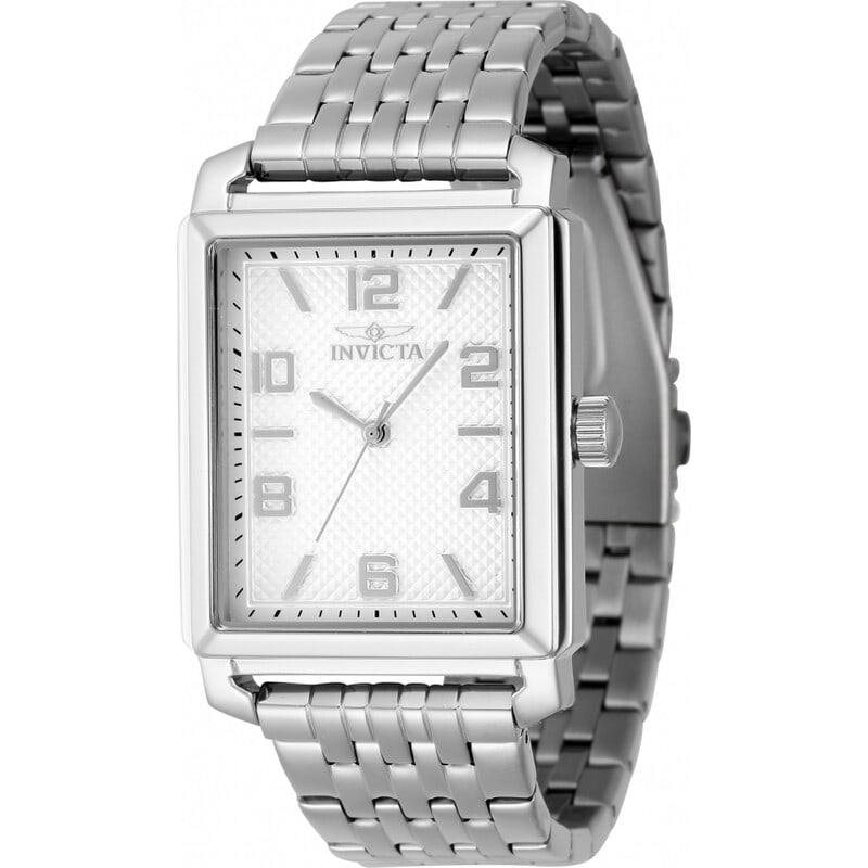 Invicta Vintage Mens Quartz Silver Dial Stainless Steel Rectangle Watch: Add a timeless look to your collection with this Invicta Vintage mens watch featuring a polished stainless steel case and matching bracelet. The elegant silver tone dial is accented with silver tone h