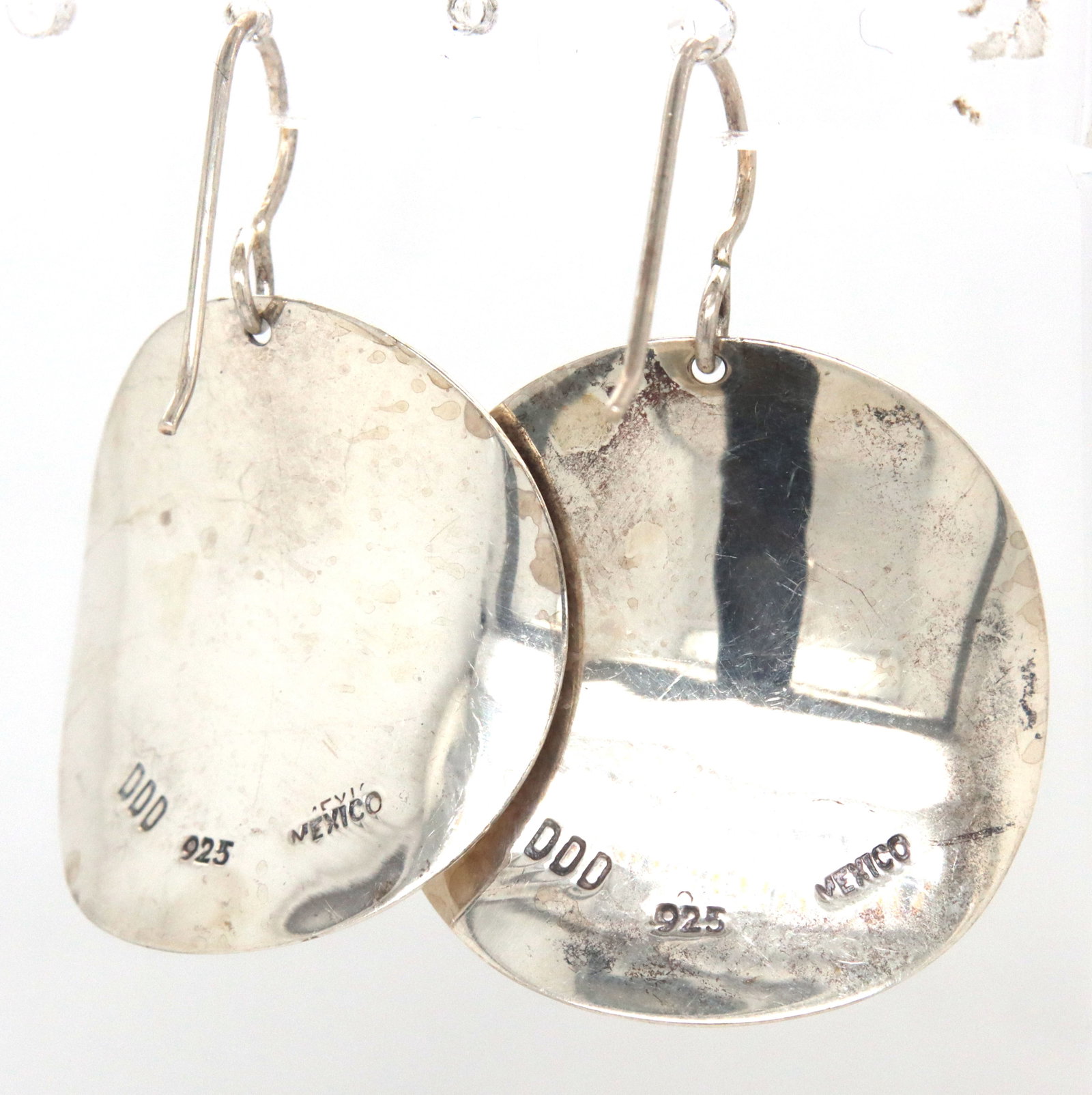 925 Sterling silver Mexico disk dangle earrings - 3