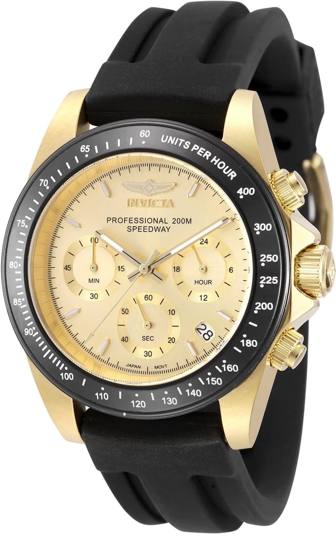 Invicta Men's Speedway Quartz VD53 Gold Dial Watch: Conveying time with the utmost sophistication while keeping in mind the needs of the active sportsman, the Invicta Speedway collection will effortlessly transpose into any journey. An asset to any act