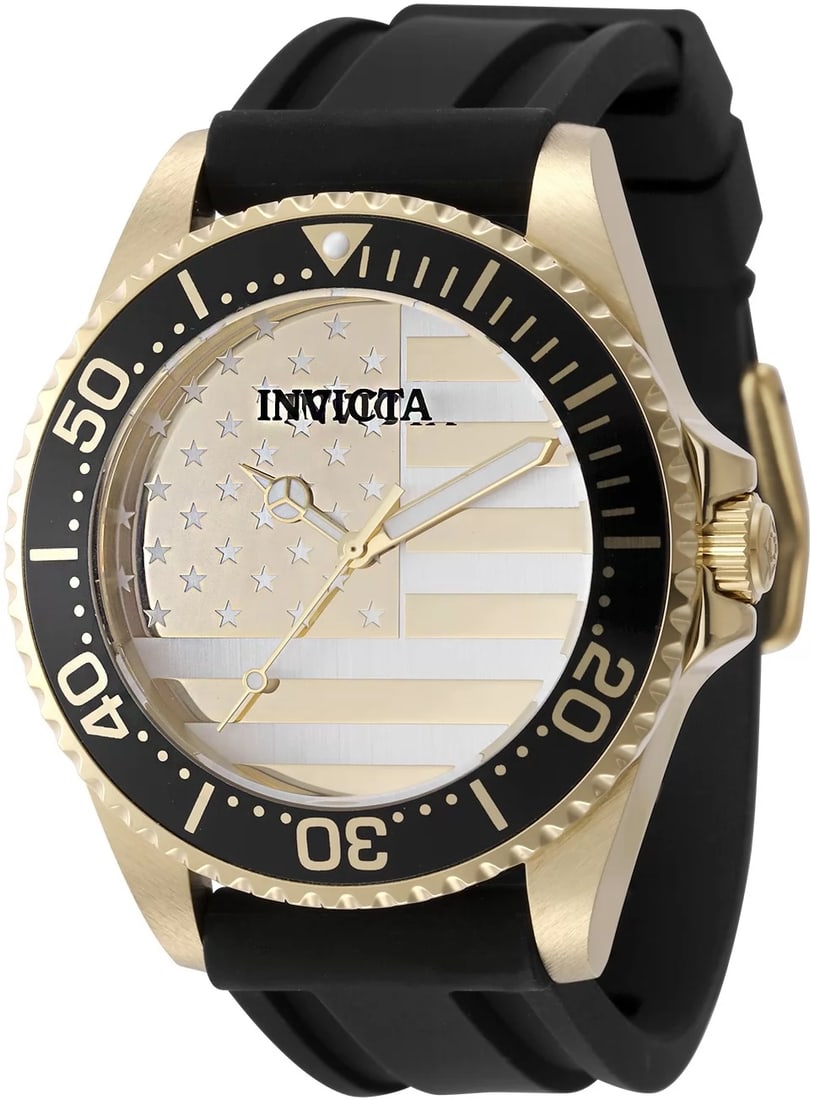 Invicta Men's Pro Diver Quartz PC21S Gold, Silver Dial Watch: Plunge into any horizon using the steadfast guidance of the Invicta Pro Diver. Stylishly classic, internal workings are forged with variations of either Swiss chronograph or 21-jewel automatic movemen