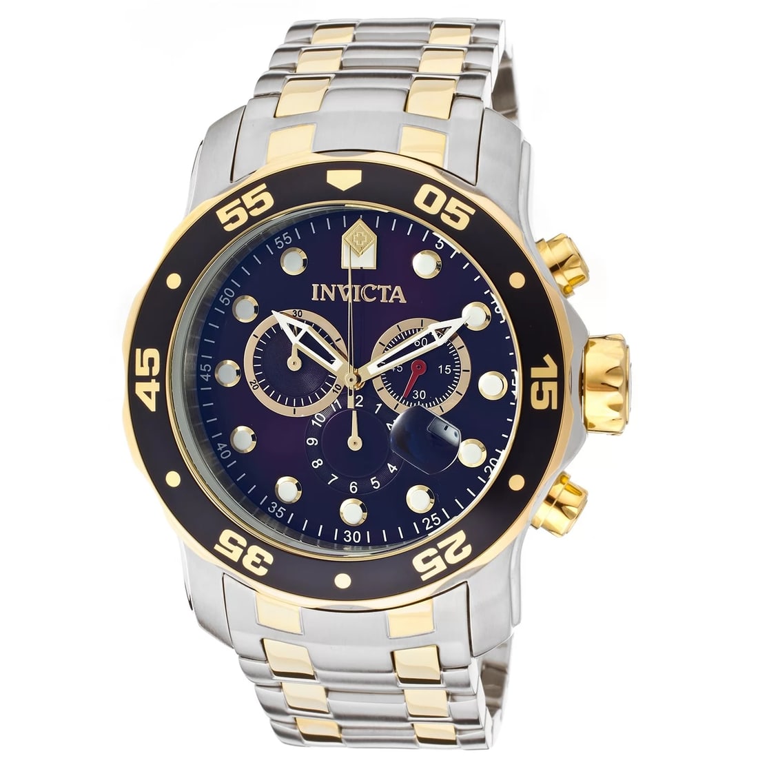 Invicta Men's Pro Diver Quartz Chronograph Blue Dial Watch: Plunge into any horizon using the steadfast guidance of the Invicta Pro Diver. Stylishly classic, internal workings are forged with variations of bold movements. Built with confident prowess, the fort