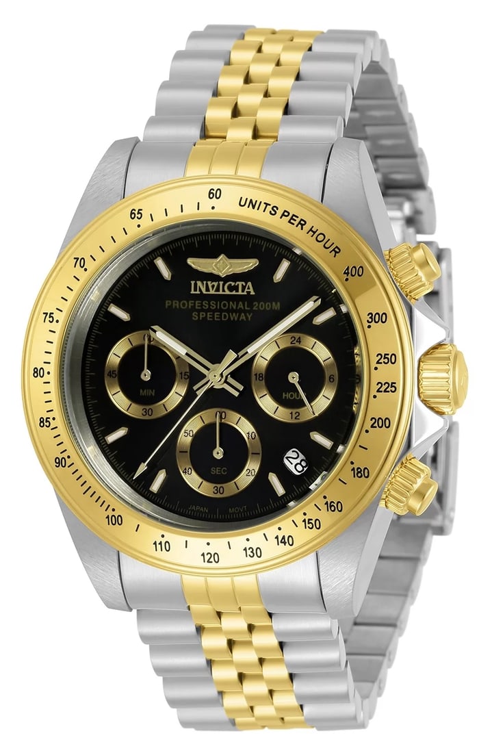 Invicta Men's Speedway Quartz Chronograph Black Dial Watch: Conveying time with the utmost sophistication while keeping in mind the needs of the active sportsman, the Invicta Speedway collection will effortlessly transpose into any journey. Swiss Chronograph m