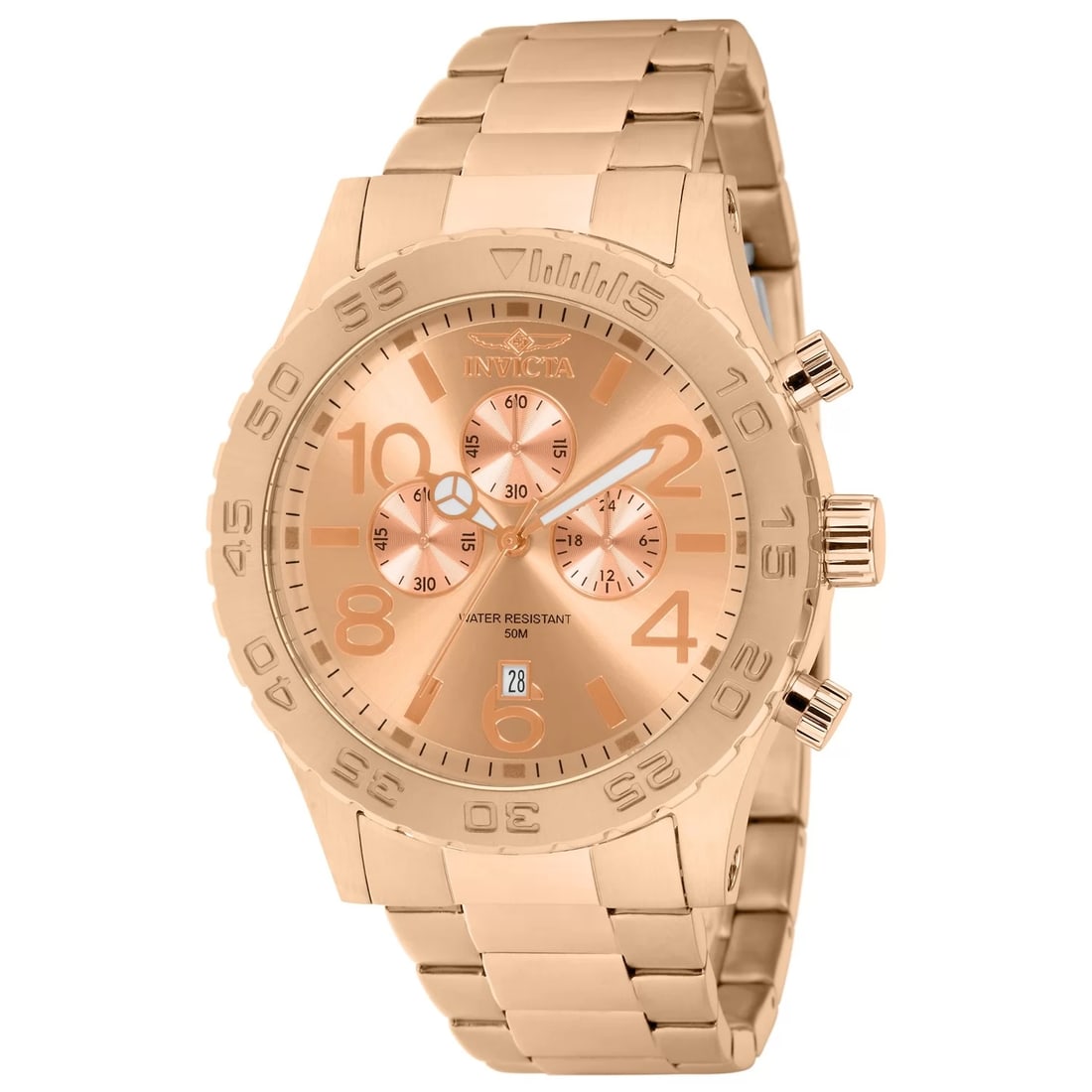 Invicta Men's Specialty Quartz Chronograph Rose Gold Dial Watch: Communicating time with ingenious innovation, the Invicta Specialty Collection is the shining example of invention in motion. This collection captures the revelation of intuition in transcendent piece