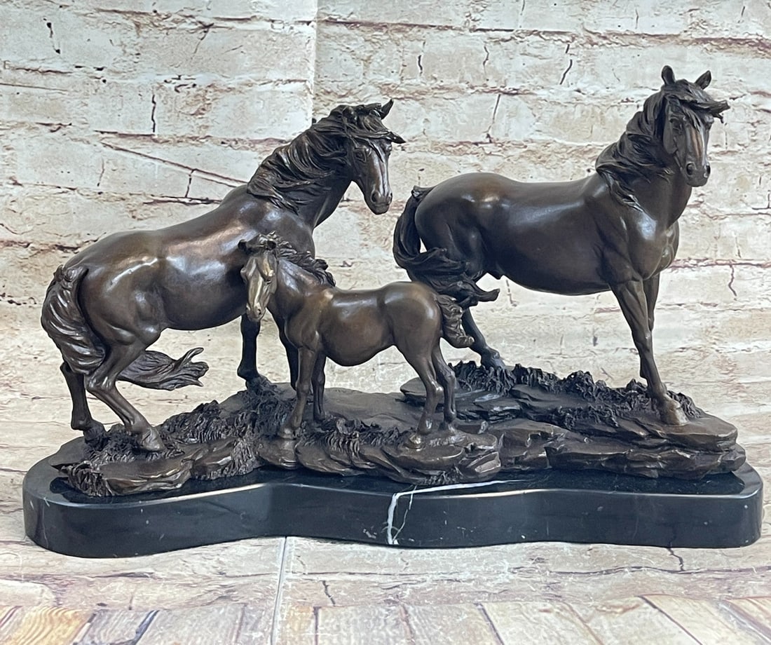 Signed Mene Horse Family Bronze Sculpture Art Deco Marble Base Figurine Figure: Condition: This sculpture is in a perfect condition.Bronze Dimensions with Marble Base:Height 10" x Width 16"Marble Dimensions: Diameter 16"Height without base: 9"Weight : 22 LBSInventory : 28X2512988