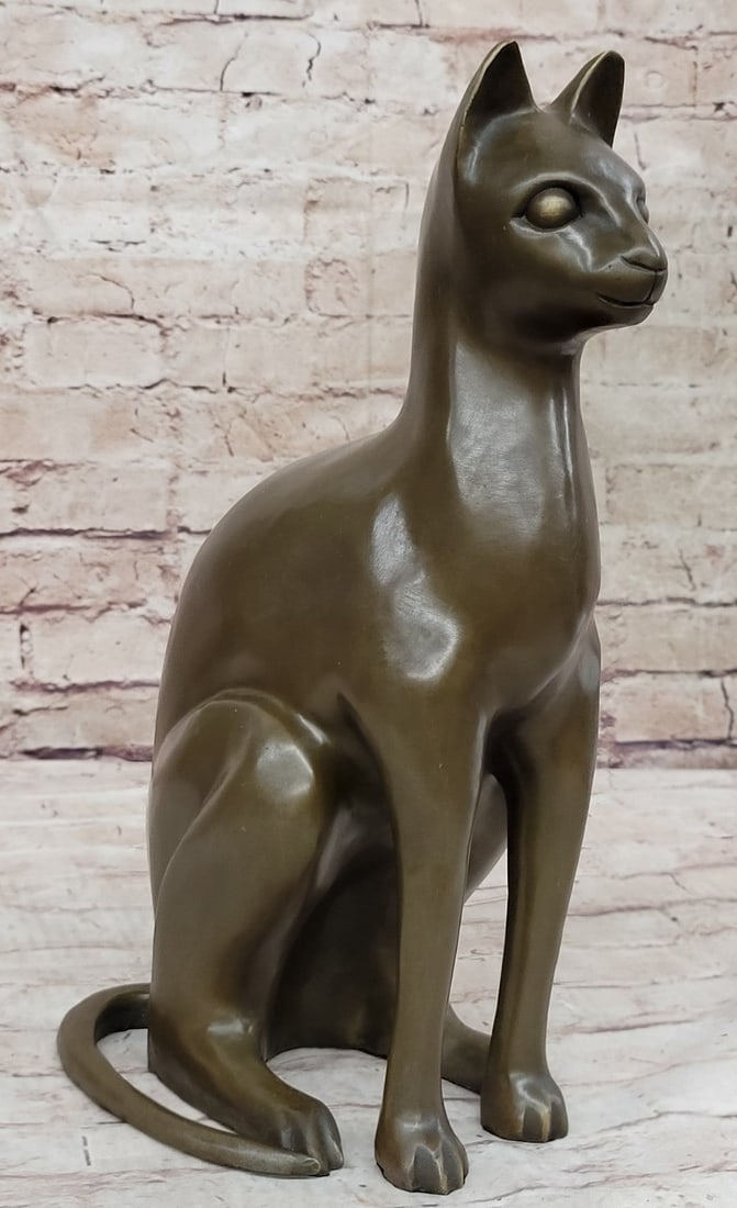 Fine Modern Art Bronze Egyptian Cat Statue by French Artist Moigniez Home Decor: Condition: This sculpture is in a perfect condition. Bronze Dimensions :Height 14.5" X Width 8" Weight:13 LBS Inventory:27YCN1438771 Step into the mystique of ancient Egypt with this exquisite Genuine