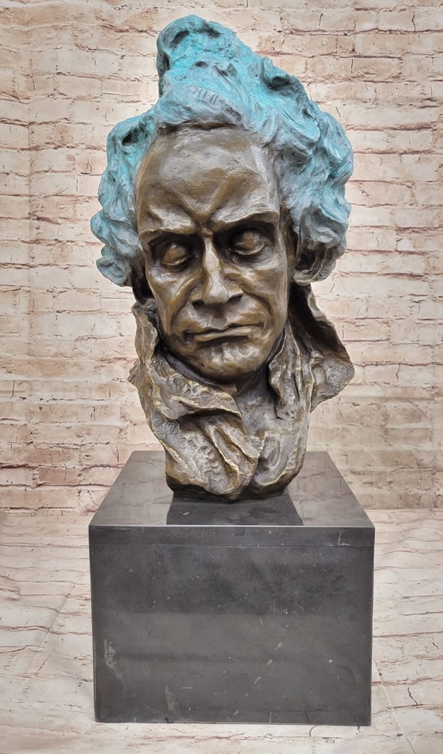 Massive 72 LBS Show Room Ludwig van Beethoven Genuine Solid Bronze Sculpture: Condition: This sculpture is in perfect condition. Bronze Dimensions with Marble Base: Height 29" x Width 10.5" Marble size:10.5" X 10.5 Height without base: 21.5" Weight : 72 LBS Inventory :51EP334C2