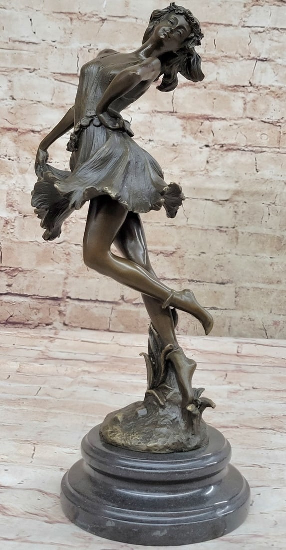 Signed Real Sexy Girl Posing 100% Bronze Sculpture Hot Cast Home Decoration Gift: Condition: This sculpture is in perfect condition. Bronze Dimensions with Marble Base: Height 14 " x Width 6" Marble Dimensions: Diameter 5.5" Height without base: 12" Weight : 10 LBS Inventory : 22EP