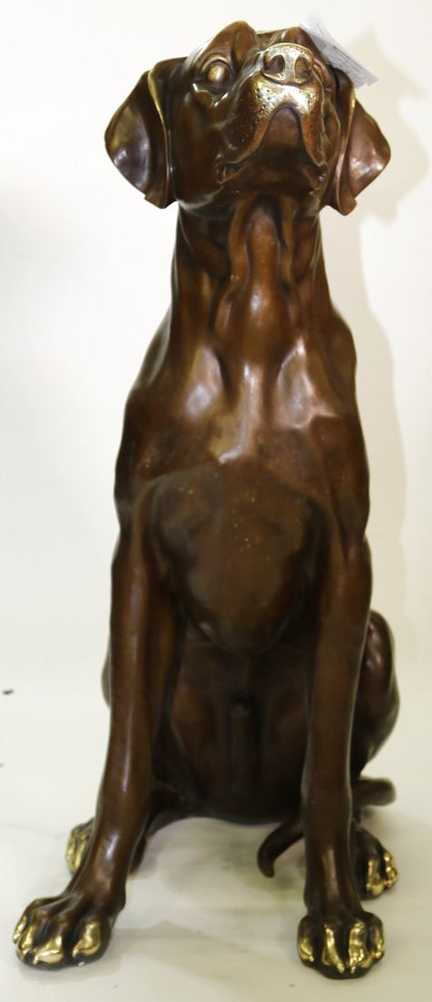 Bronze Sculptures Dog Hand cast solid bronze Bloodhound sculpture Dog Artwork: Condition: This sculpture is in perfect condition. Bronze Dimensions :Height 32" x Width 34" Weight : 91 LBS Inventory 93FDW00445039 Sale@@ This is a wondrously detailed sculpture of a hound dog. He s