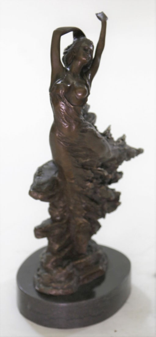 Expressive Art Deco Bronze Girl Woman Lady Figure Sculpture Statue Nude Figurine: Condition: This sculpture is in perfect condition. Bronze Dimensions with Marble Base:Height 13" x Width 6" Marble Dimensions: Diameter 6". Height without base: 12" Weight : 10 LBS Inventory : 18YRD13