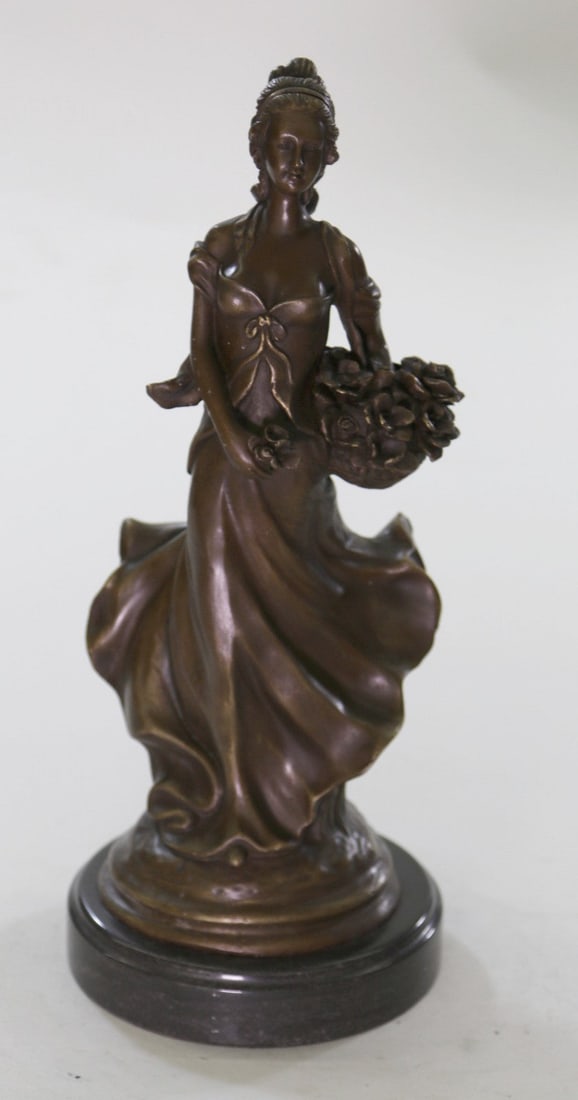 Handmade SIGNED MILO SEXY GIRL AUTOMNE FRENCH BRONZE FIGURE ART 14" TALL: Condition: This sculpture is in perfect condition. Bronze Dimensions with Marble Base:Height 14" x Width 6" Marble Dimensions: Diameter 6" Height without base: 13" Weight :11 LBS Inventory : 37YRM0687