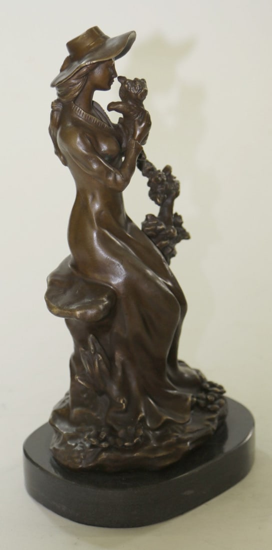 PUPPY LOVE by J.Patoue Fine Arts - Lovely Bronze Sculpture of Young Girl & Dog: Condition: This sculpture is in perfect condition. Bronze Dimensions with Marble Base:Height 13" x Width 7" Marble Dimensions: Diameter 7" Height without base:12" Weight :10 LBS Inventory : 35YRM08677