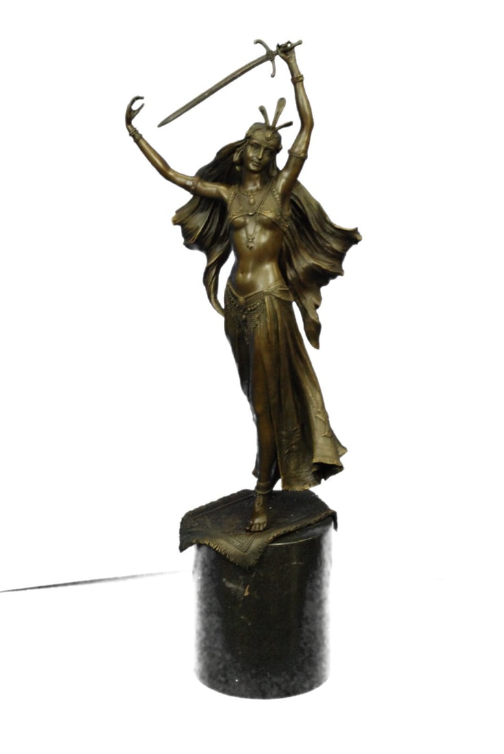 100% Solid Bronze Massive Detailed Female Warrior by Franz Bergman Figurine Sale: Condition: This sculpture is in a perfect condition. Bronze Dimensions with Marble Base:Height 26" x Width 8" Marble Dimensions: Diameter 6" Height without base: 19" Weight : 33 LBS Inventory : 75EPA0