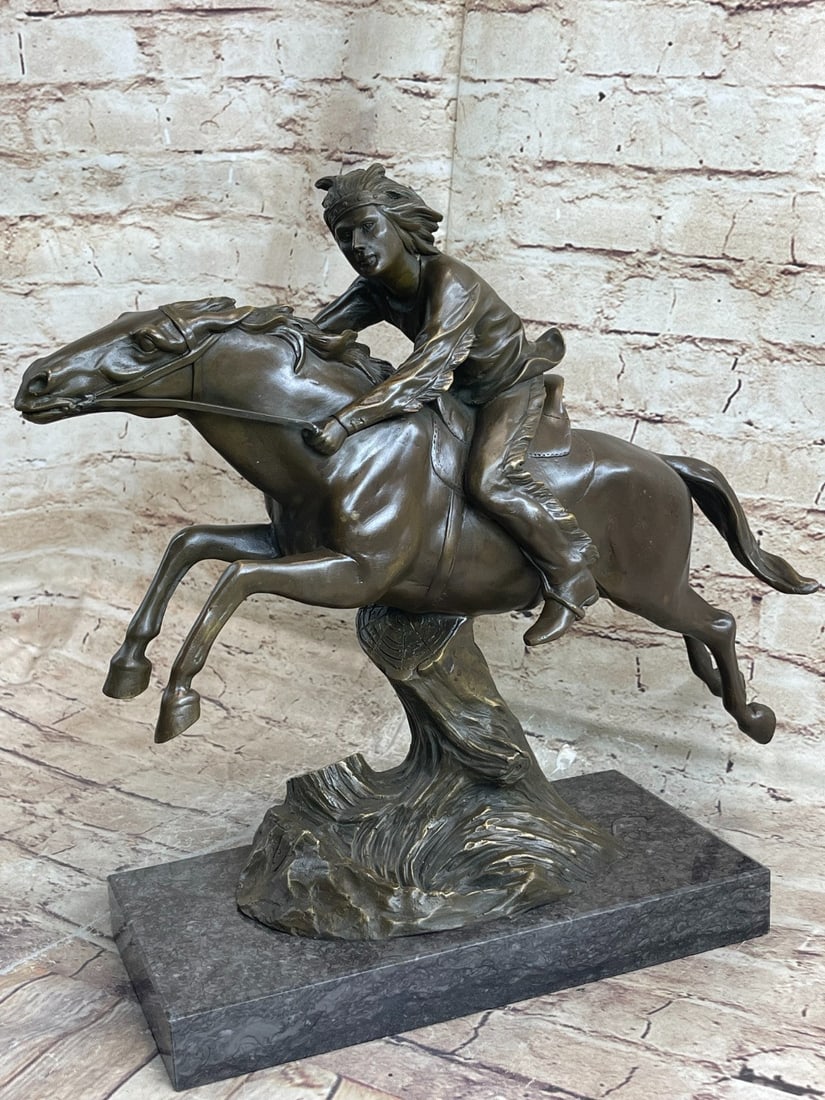 Native American Indian Man W/ Horse Bronze Sculpture Statue Figure Art: Condition: This sculpture is in perfect condition. Bronze Dimensions with Marble Base:Height 13.5" x Width 16.5" Marble Dimensions:10.5" X 5.5" Height without base: 12.5" Weight : 20 LBS Inventory 69S