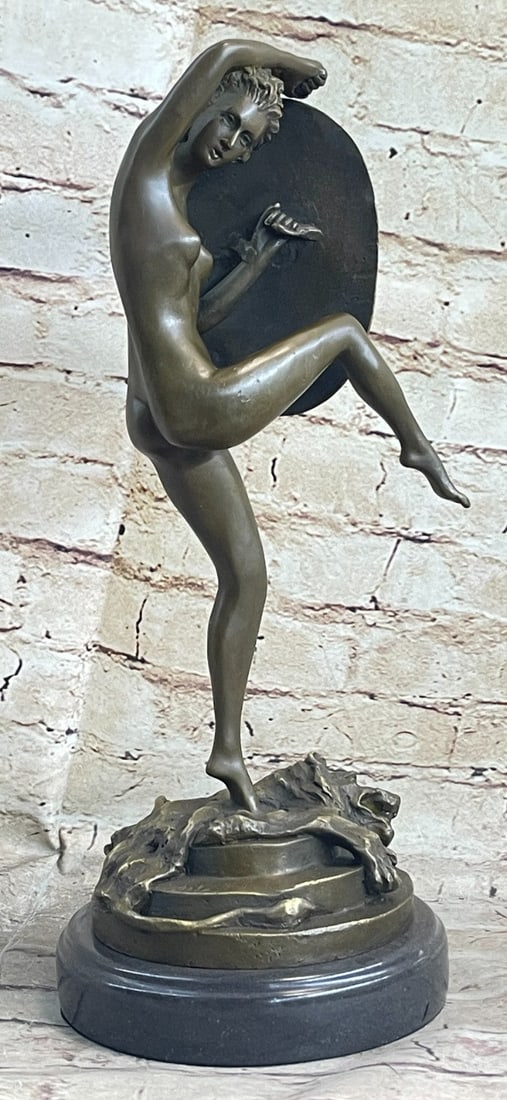 pure Genuine Bronze Marble art Greek warrior Soldier sculpture Figurine Figure: Condition: This sculpture is in perfect condition. Bronze Dimensions with Marble Base: Height 15" x Width 7 1/2" Marble Dimensions: Diameter 7 1/2". Height without base: 14" Weight : 13 LBS Inventory: