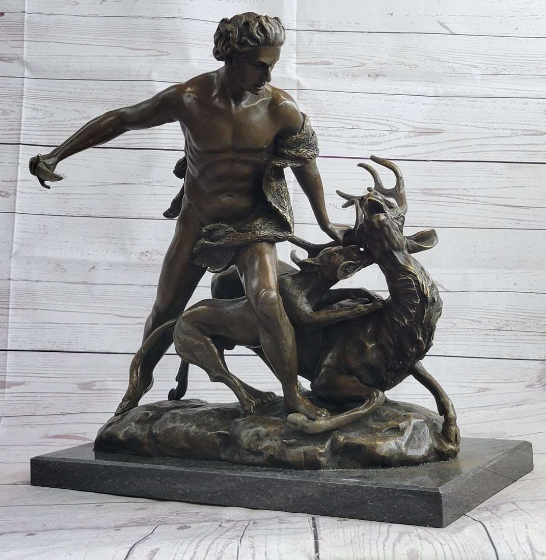 Bronze Sculpture Greek Mythology Enormous Hind Deer and Hercules by Vitaleh: Condition: This Sculpture Is In Perfect Condition. Bronze Dimensions With Marble Base: Height 18" X Width 17" Marble Dimensions: 17" X 8" . Height Without Base: 17" Weight : 48 LBS Inventory 78Xn20622