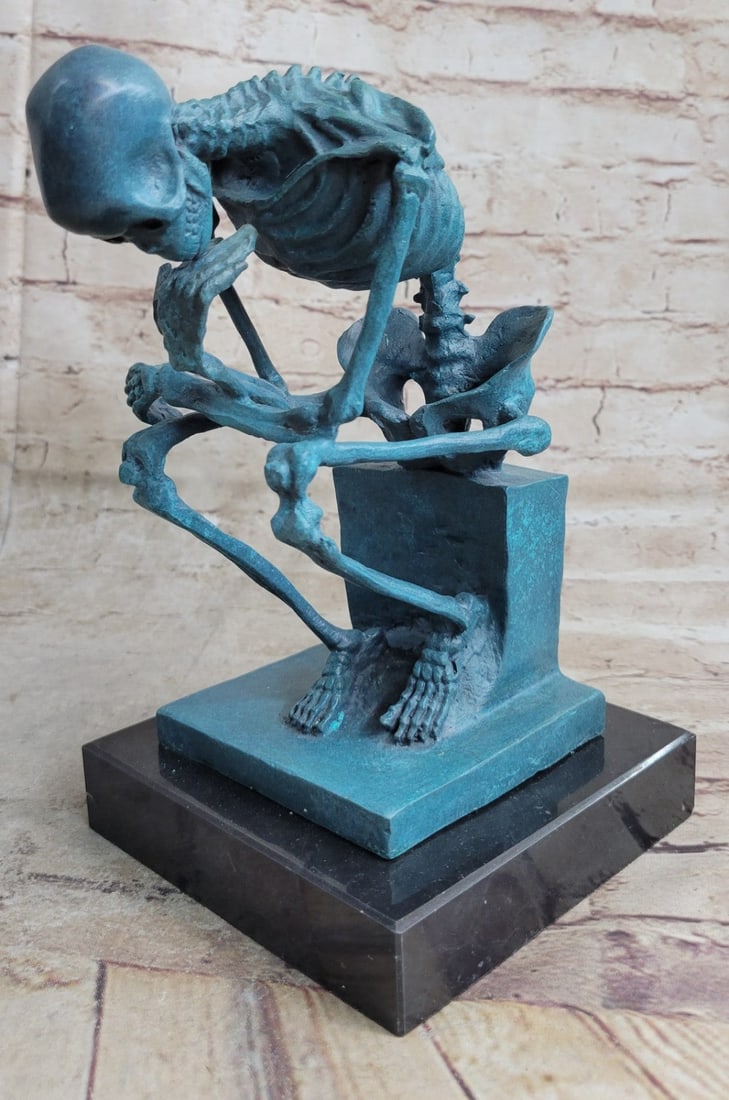 Bronze Sculpture Large Skeleton Halloween Home Office Decoration Figurine Large: Condition: This sculpture is in perfect condition. Bronze Dimensions with Marble Base :Height 10" X Width 8" Marble Dimensions: 5" X 5" Height without base: 9" Weight : 10 LBS Inventory : 63DS055C5636
