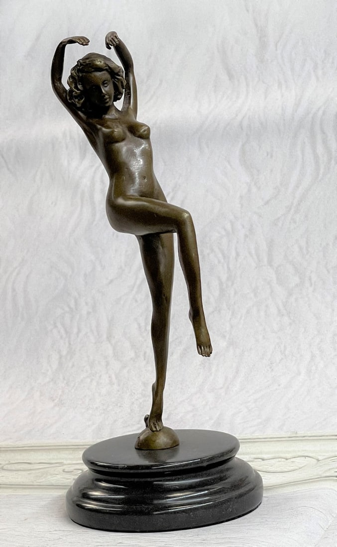 VINTAGE NUDE EROTIC DANCER BRONZE STATUE FIGURE YOGA POSE SCULPTURE MARBLE DECOR: Condition: This sculpture is in perfect condition. Bronze Dimensions with Marble Base:Height 11" x Width 4 1/2" Marble Dimensions: 4 1/2" X 3 1/2". Height without base: 10" Weight : 6 LBS Inventory :6