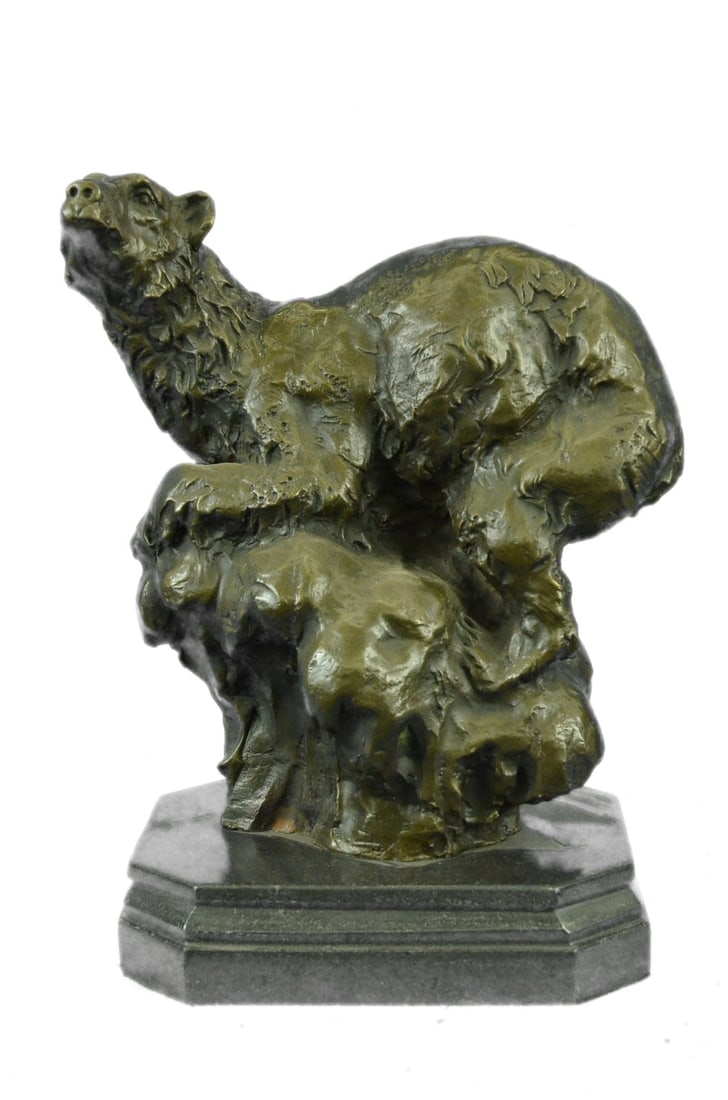 Handcrafted bronze sculpture SALE Marble Bear Polar Deco Art Signed Large: Condition: This sculpture is in perfect condition. Bronze Dimensions with Marble Base:Height 12" X Width 10" Marble Dimensions: 7" X 6" Height without base: 11" Weight : 15 LBS Inventory : 31YDW063661