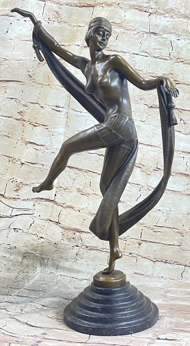 SIGNED NUDE NAKED DANCER BY FANNY ROZET BRONZE SCULPTURE ART NOUVEAU FIGURINE: Condition: This sculpture is in perfect condition. Bronze Dimensions with Marble Base: Height 21" x Width 14" Marble Dimensions: Diameter 6" Height without base: 18" Weight : 15 LBS Inventory:39B20987