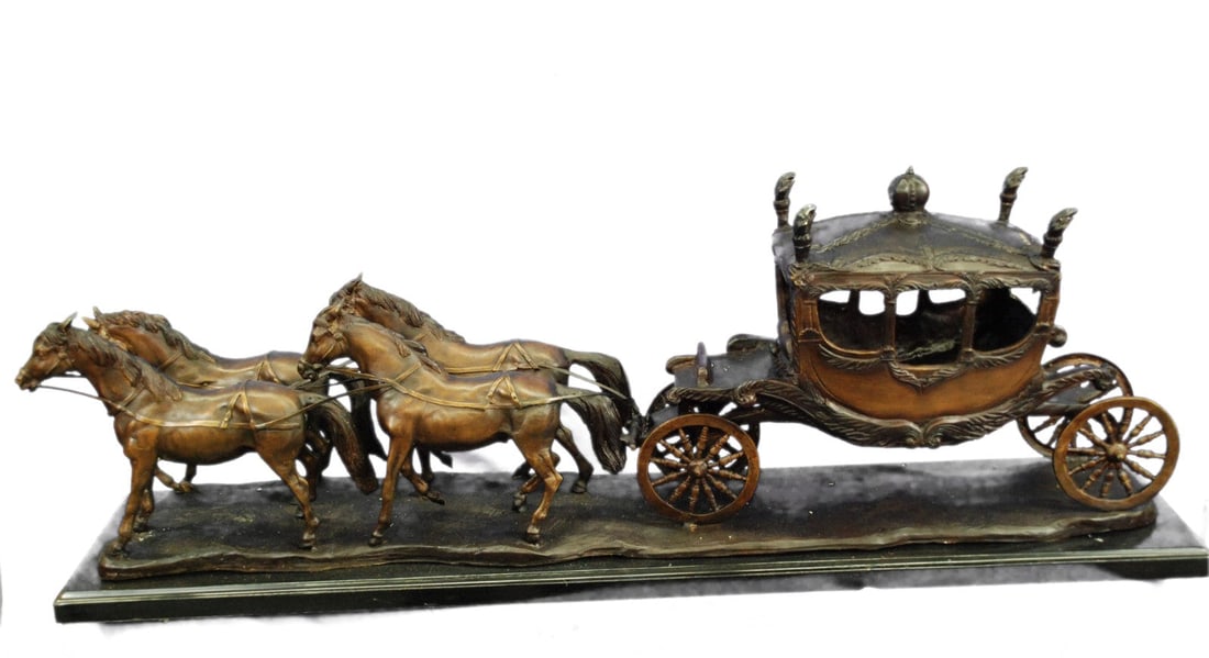 Handcrafted Detailed Extra Large Stagecoach, Old West Sculpture Figurine Home Decor: Condition: This sculpture is in perfect condition. Bronze Dimensions with Marble Base:Height 14" x Width 42" Marble Dimensions:40" X 9" Height without base: 13" Weight : 90 LBS Inventory 76-57457M4006